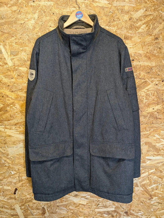 Napapijri Expedition Mens Large 7114 Long Parka Jacket Grey Full Zip 90s Wool