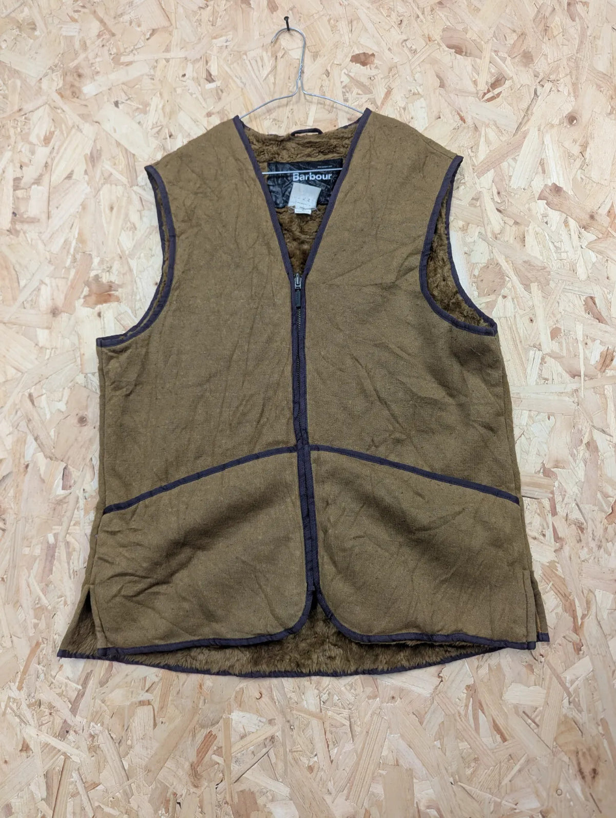 Barbour Vest Gilet Mens Large C42 Brown Warm Fleece Deep Pile Liner Waistcoat