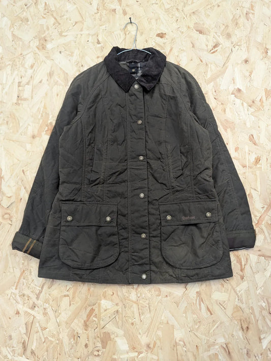 Barbour Gibbon Wax Jacket Womens UK12 Green Quilted Tartan Padded Cord Collar