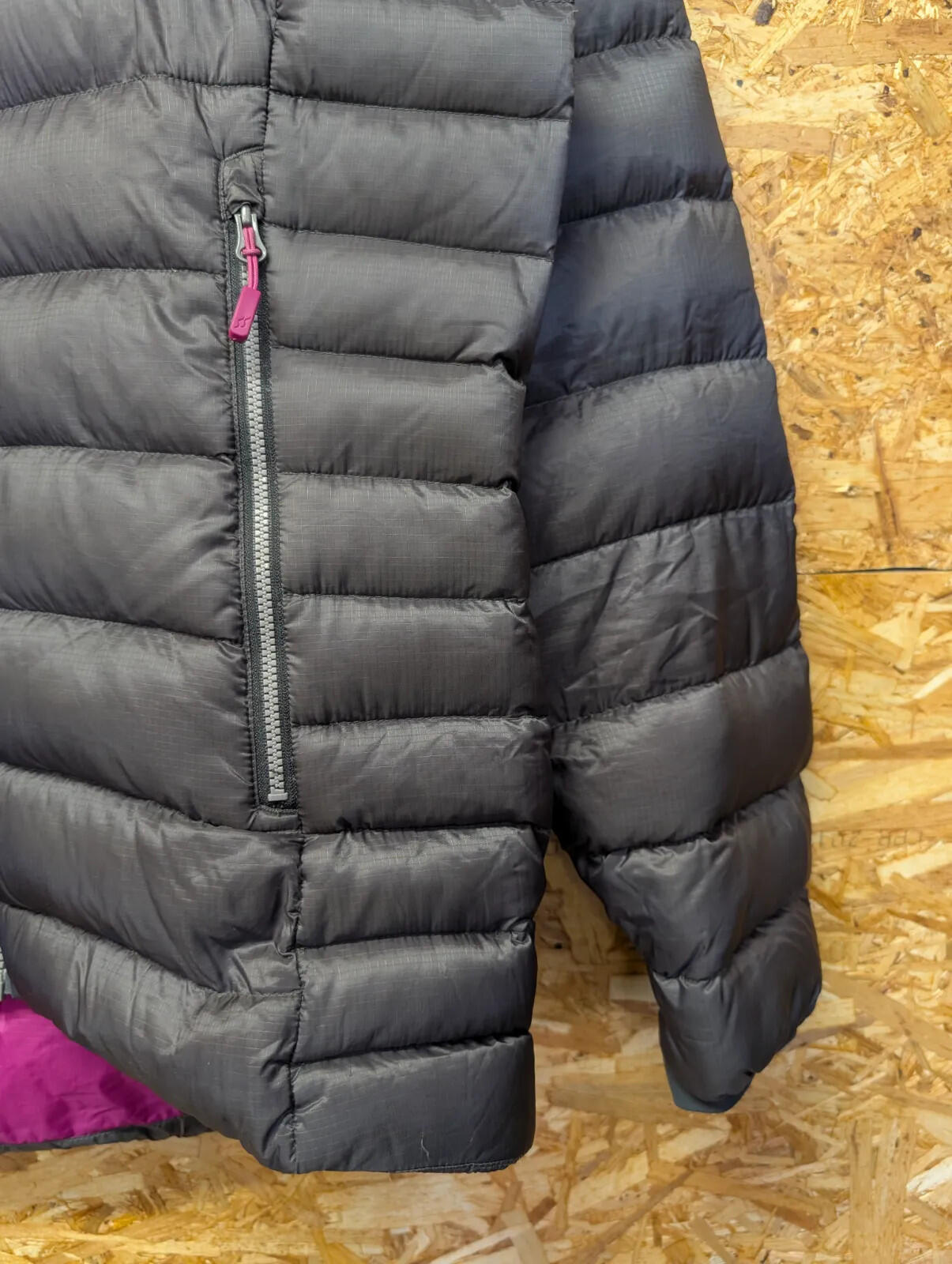 Rab Electron Puffer Jacket Womens Size 14 Charcoal Nikwax Hydrophobic Down Hood