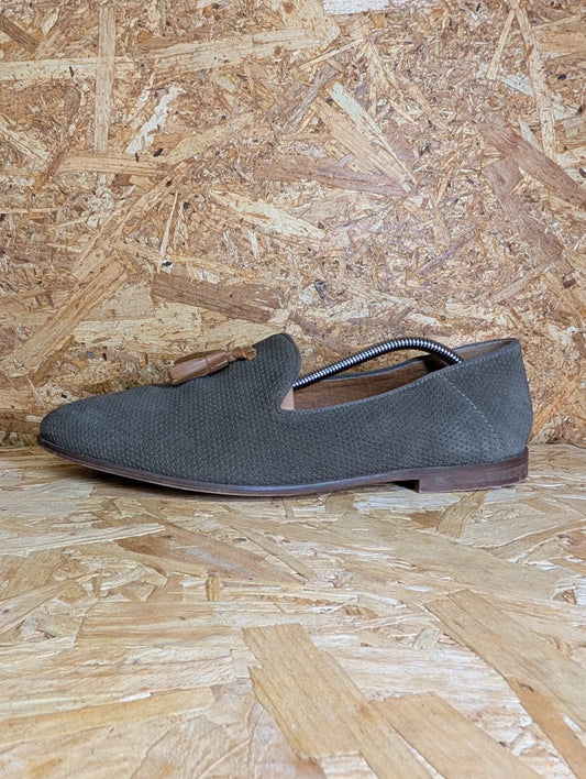 Kurt Geiger Tassel Loafers Mens UK 11 EU 45 Grey Tan Leather Slip On Smart