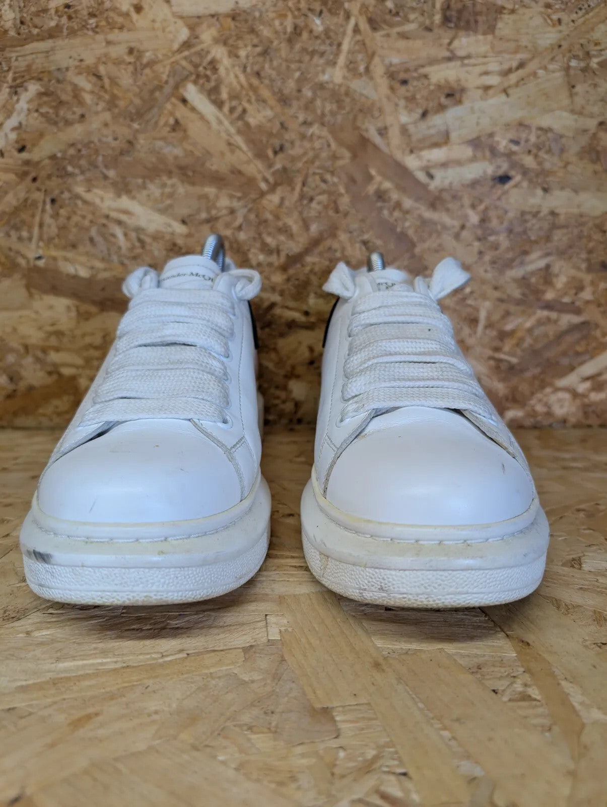 Alexander McQueen Oversized Trainers Womens UK 8 White Black Leather Wedge
