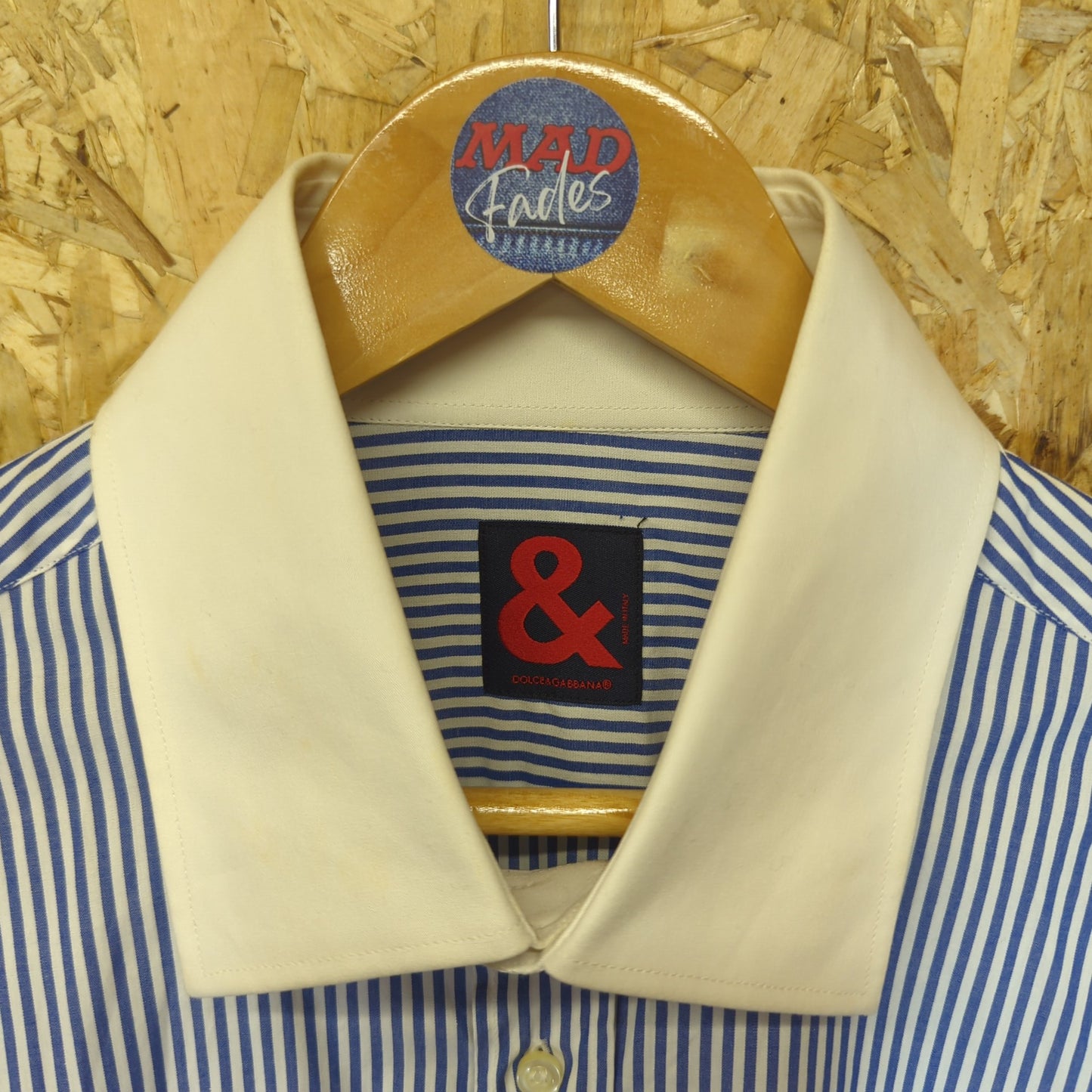 Dolce & Gabbana Blue White Striped Smart Cotton Shirt Pocket Mens Size Medium