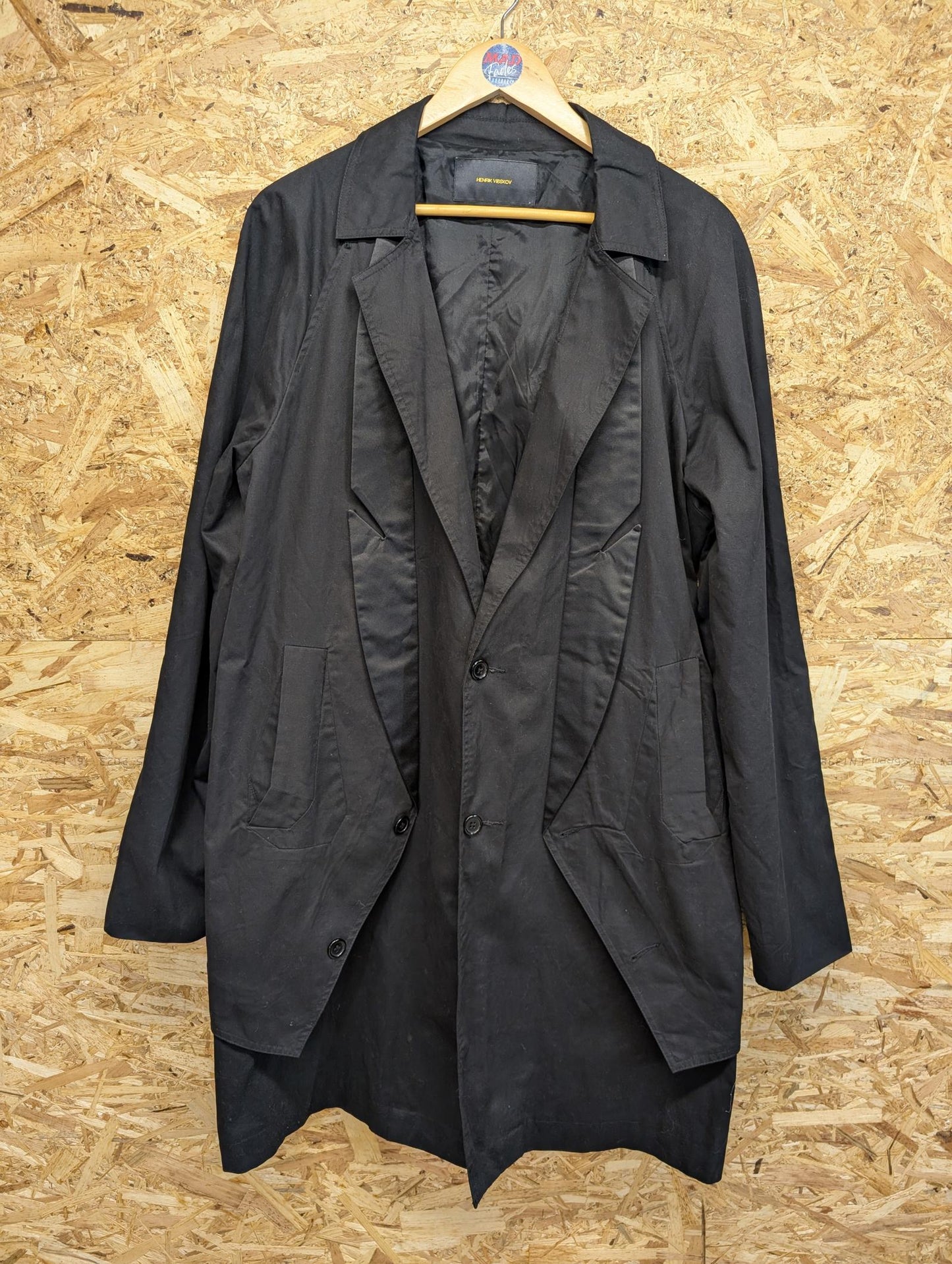 Henrik Vibskov Mens Size Large Designer Long Formal Dinner Jacket Shine Black