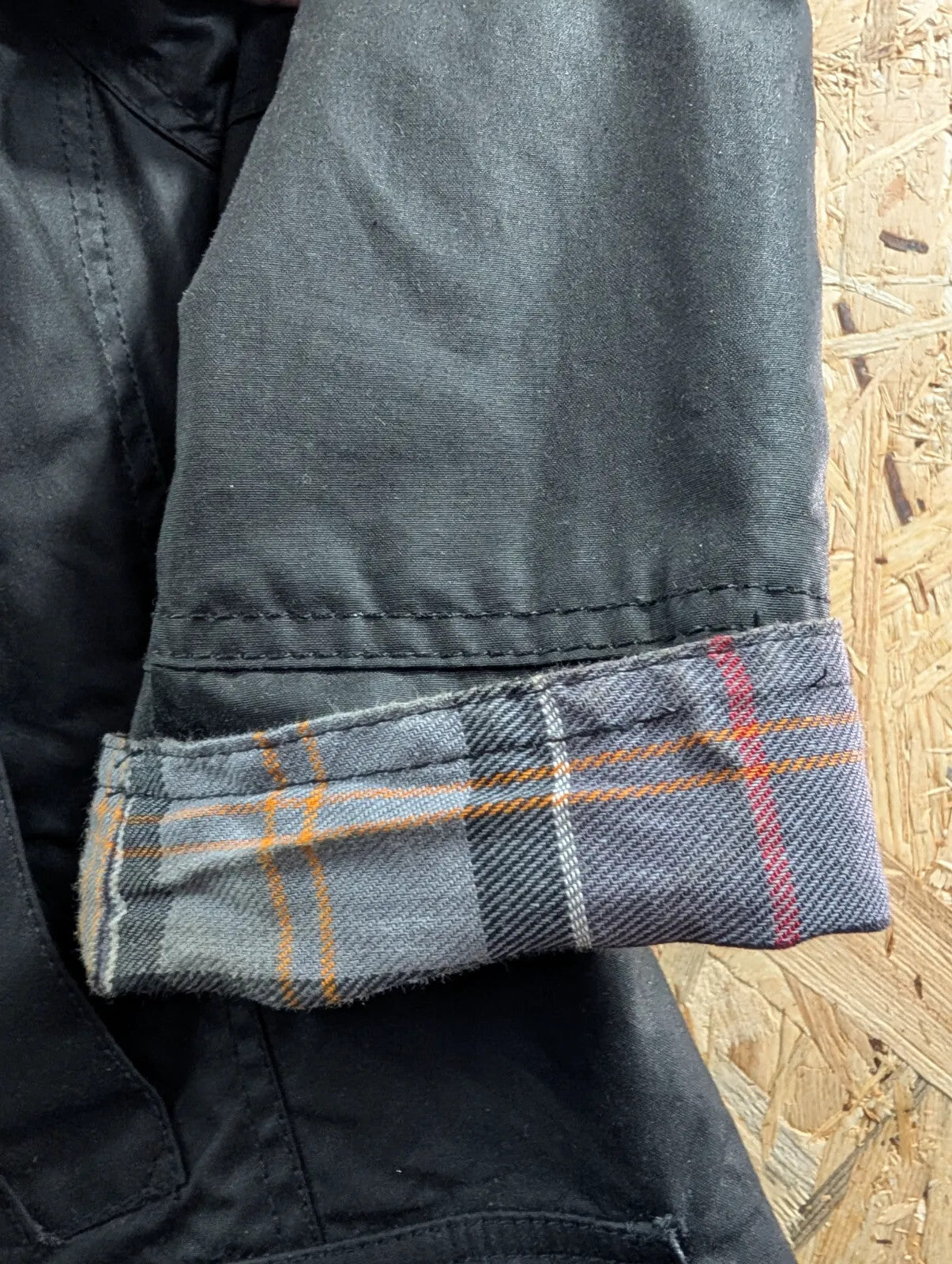 Barbour Beadnell Wax Jacket Womens UK16 Black Cotton Plaid Tartan Cord Chinstrap