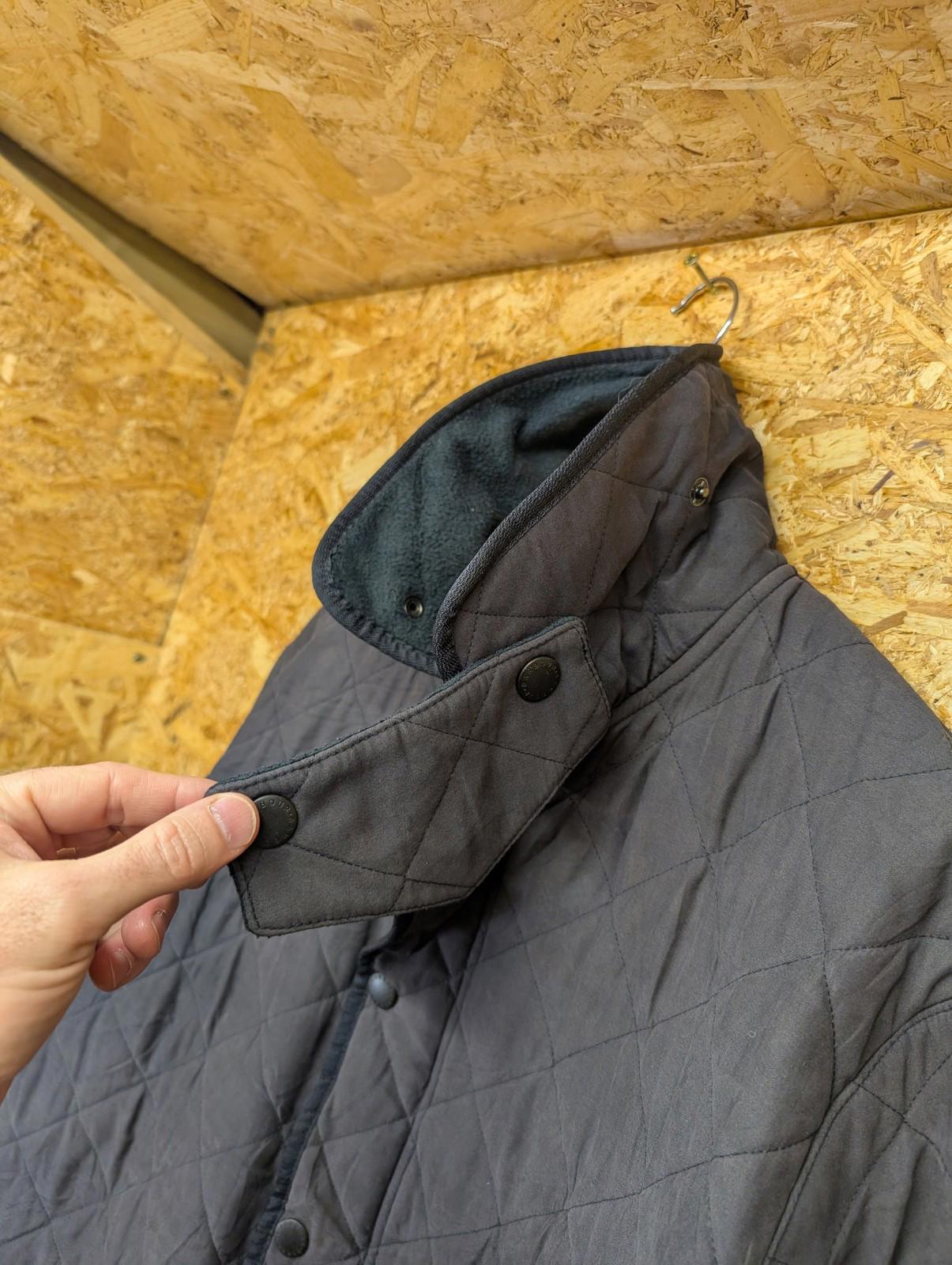 Barbour Microfiber Polarquilt Long Jacket Large Fleece Quilted Padded Navy Blue