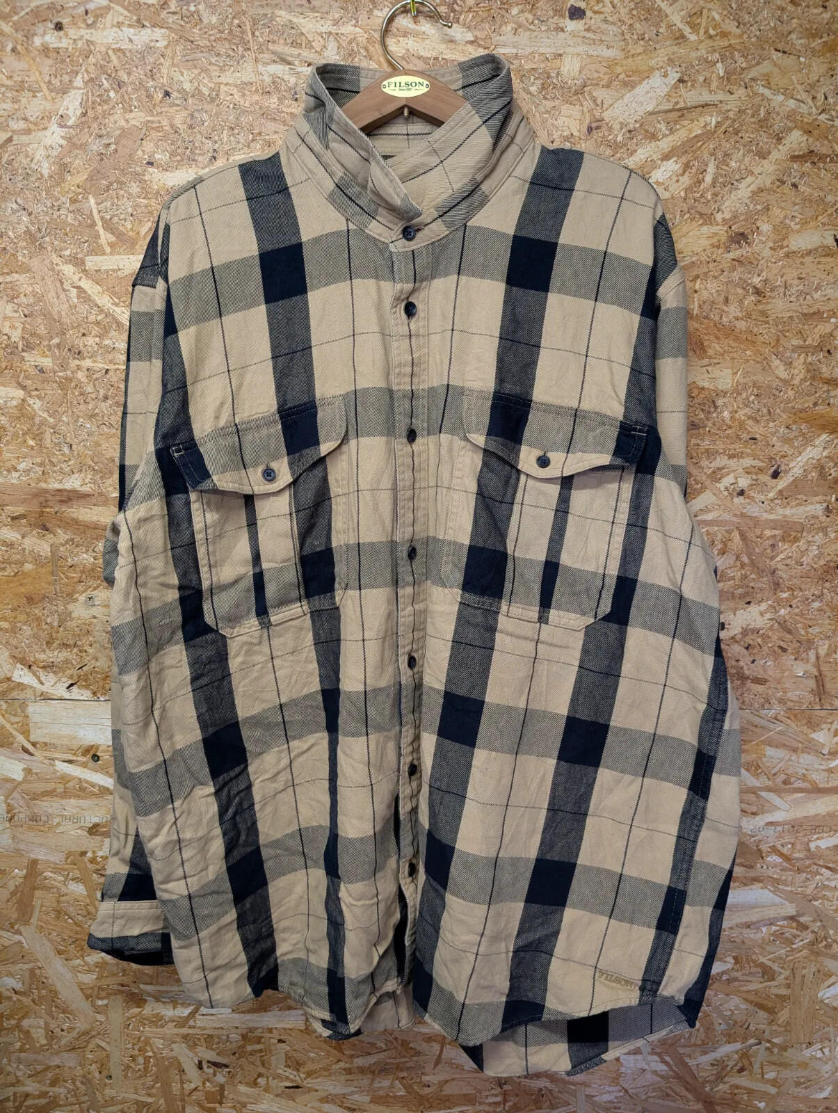 Filson Alaskan Guide Shirt Mens XXXL Beige Black Cotton Plaid Workwear Button