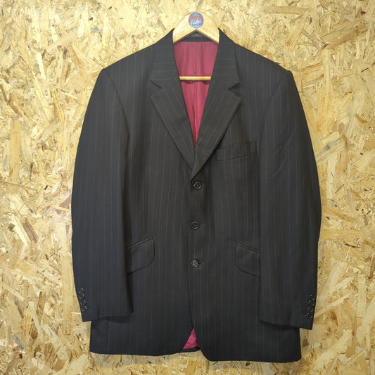 Crombie Wool Cashmere Mix Blazer Jacket Black Pinstripe Mens Medium 38 Regular