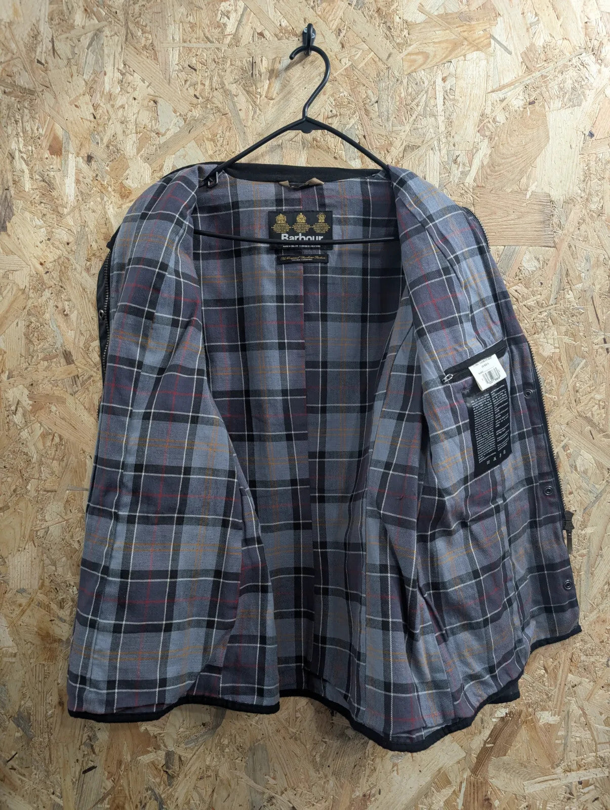 Barbour Utility Jacket Womens UK16 Black Waxed Cotton Plaid Waterproof Pockets