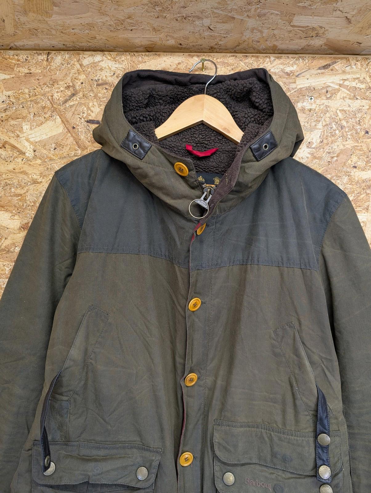 Barbour Game Parka Jacket Large Men Wax Cotton Olive Green Fleece Lined Coat