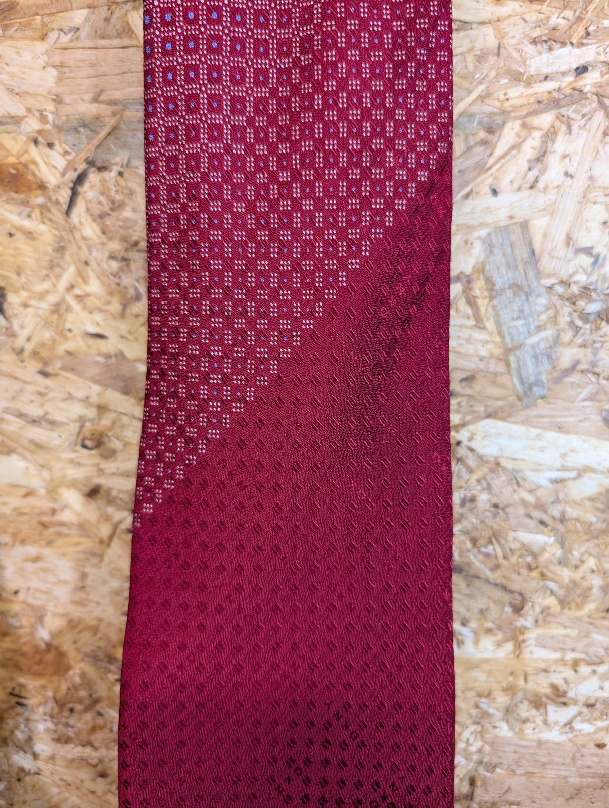 DKNY Burgundy Red And Blue Geometric Pattern Silk Tie 60" 152cm