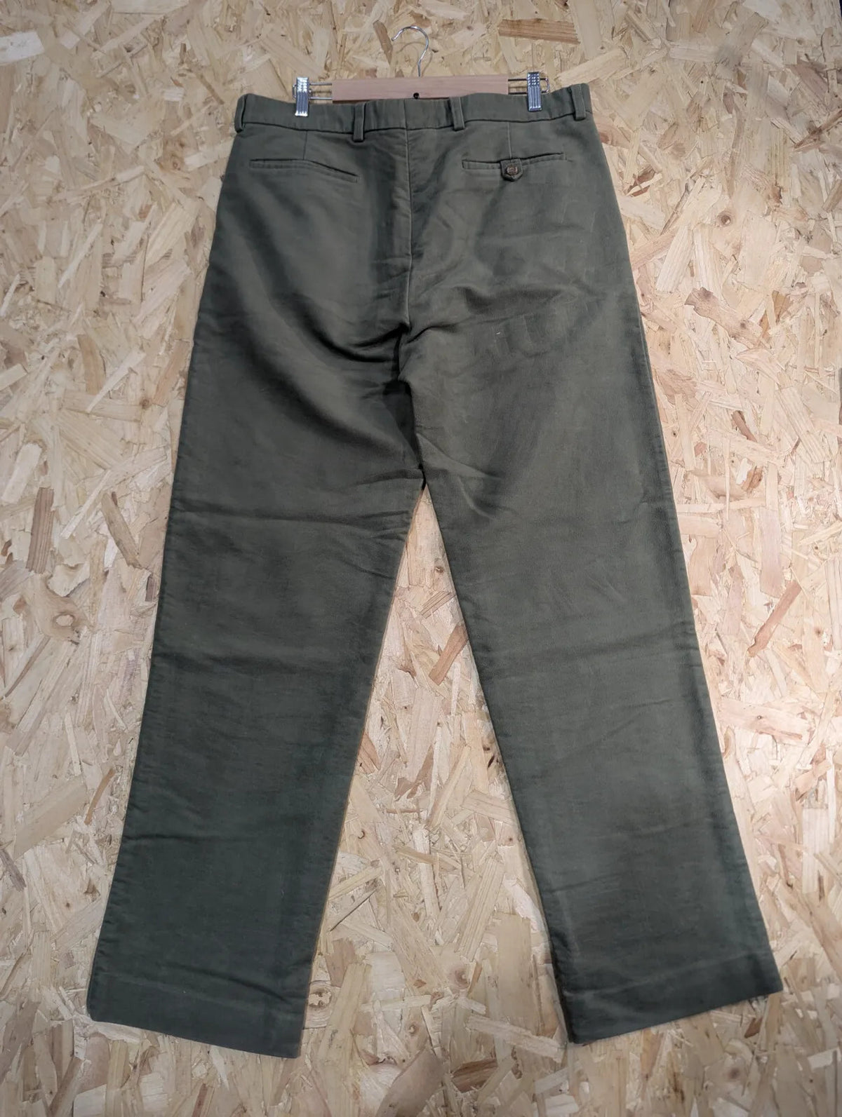 Hoggs Of Fife Chinos Mens W38 L33 Khaki Green Moleskin Straight Leg Trousers