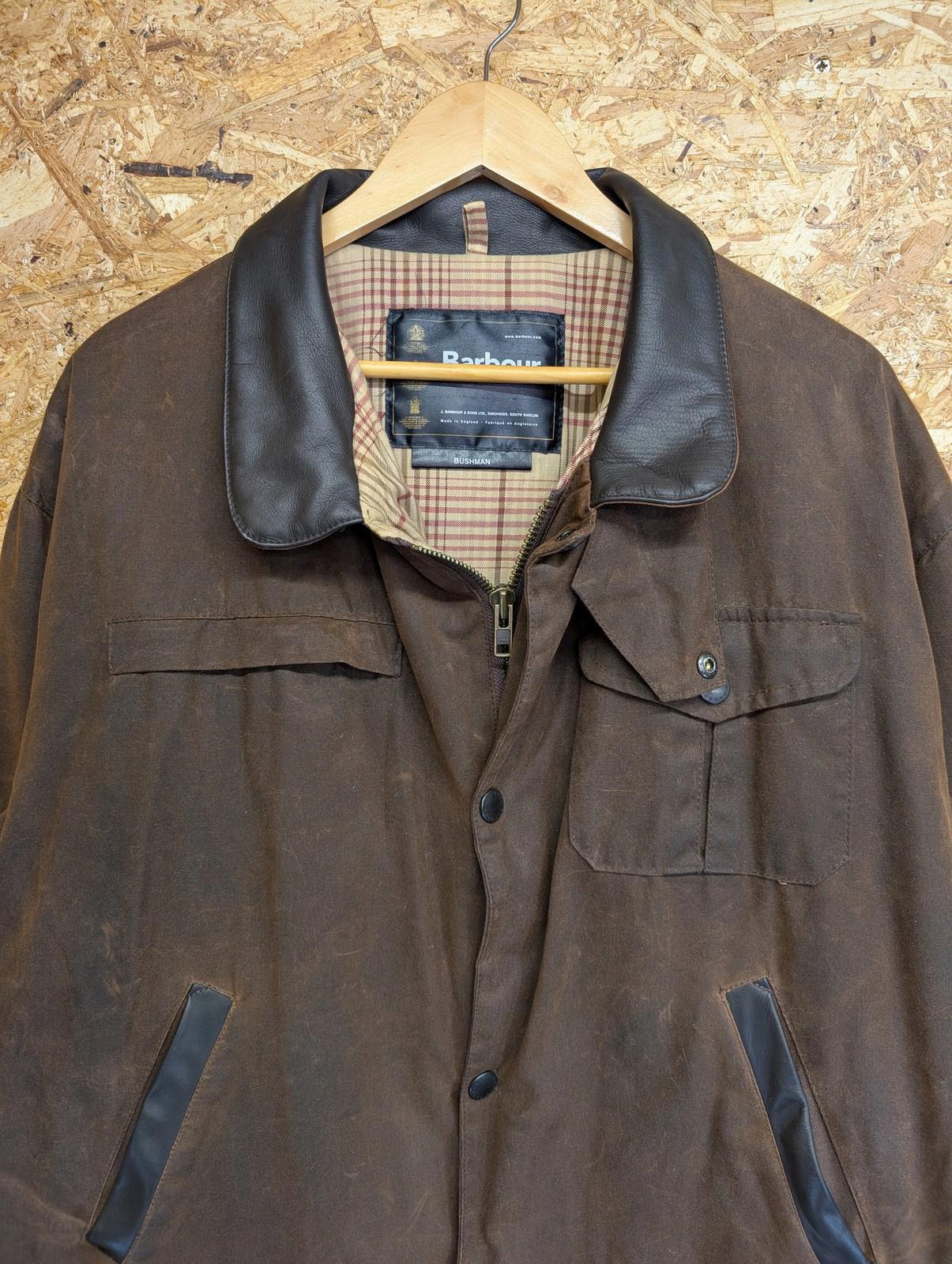 Barbour Bushman Jacket Large Men Waxed Cotton Brown England Made Tartan Leather