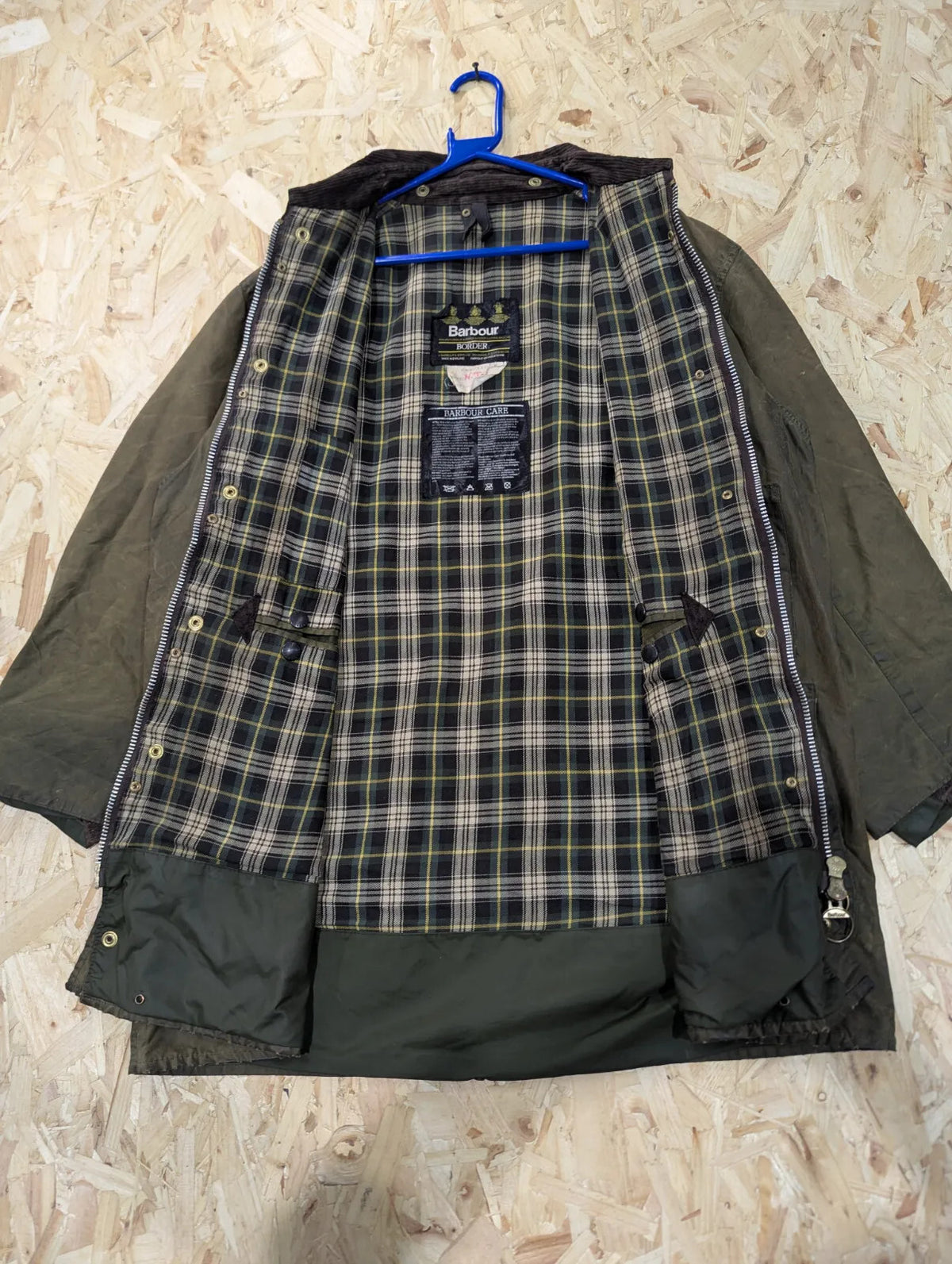 Vintage Barbour Border Wax Jacket Mens XL C44 Sage Green Tartan Lining 80s