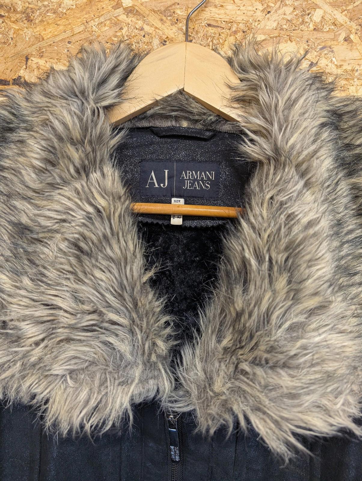 Armani Jeans Jacket Womens Size 12 Faux Fur Fleece Lined Suede Black BeigeY2K