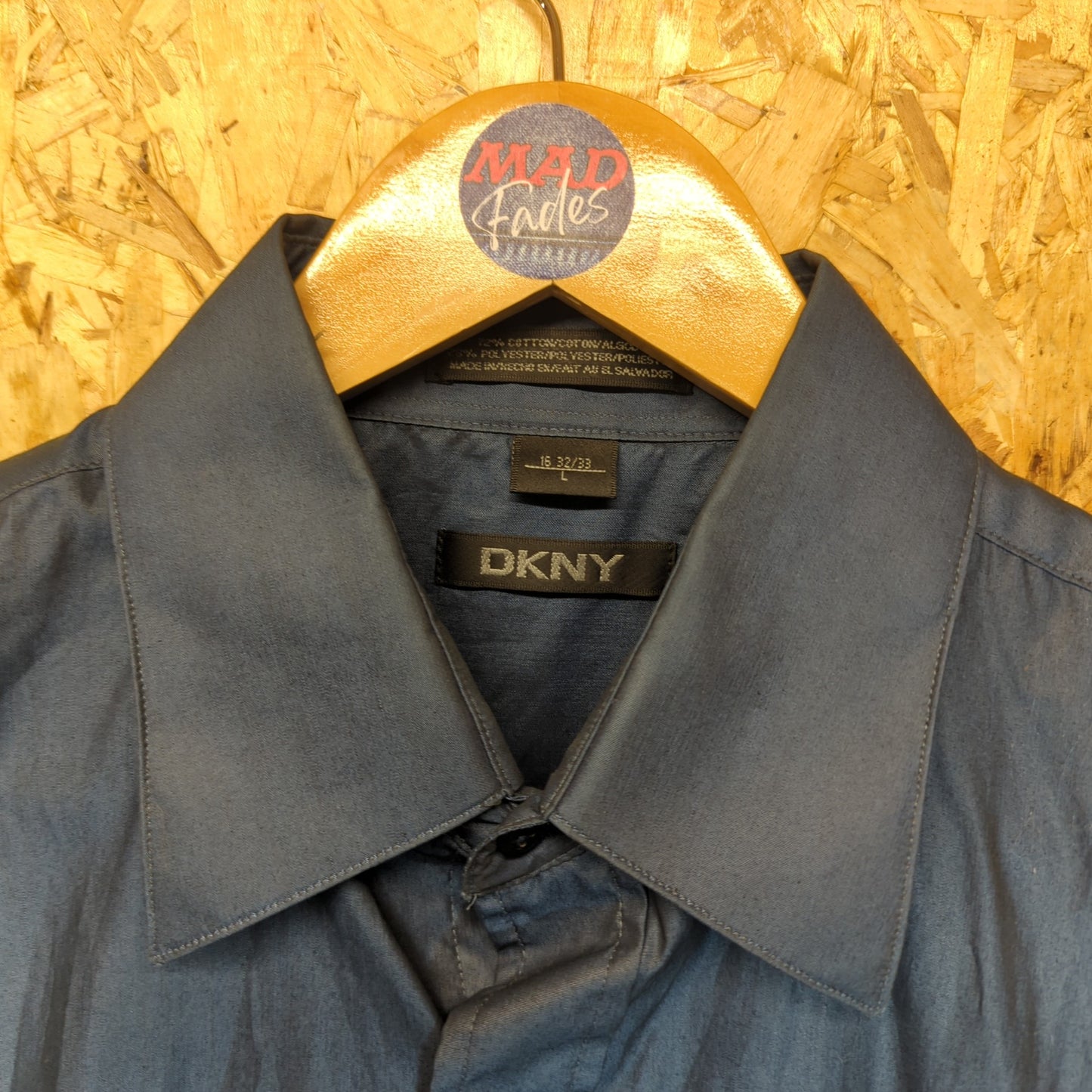 DKNY Y2K Cotton Shirt Long Sleeve Iridescent Teal Blue Smart Mens Large 16