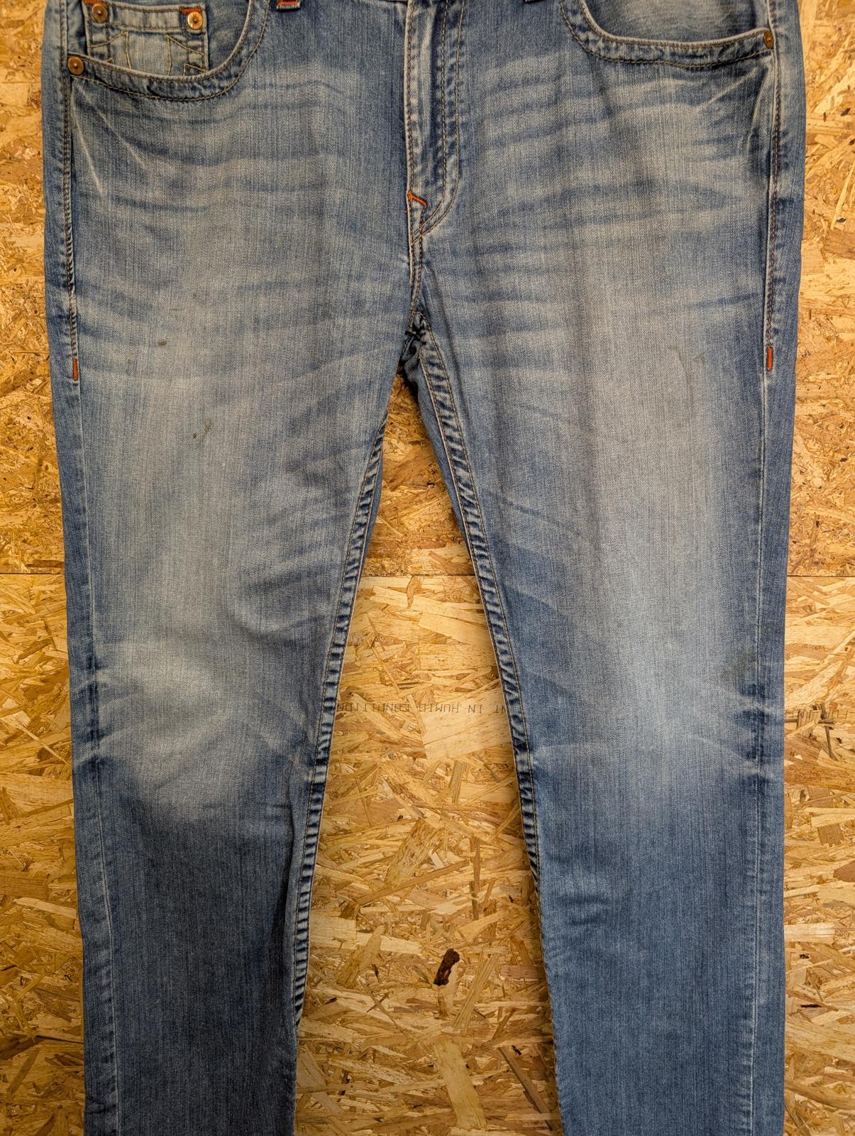 True Religion Jeans W42 L34 USA Made Stonewash Blue Distress Vintage 90s Slim