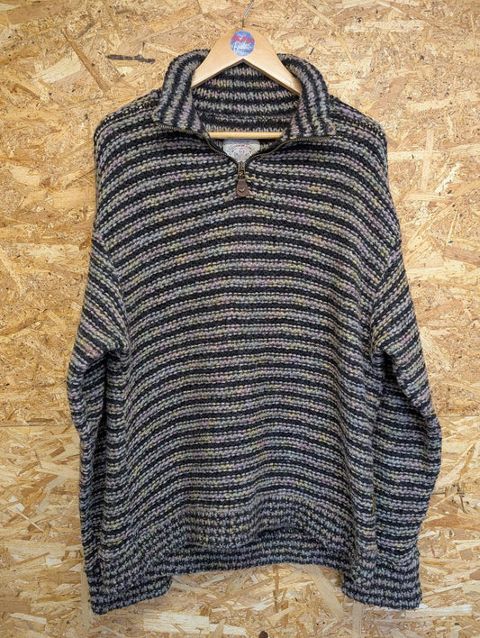 Armani Jeans Jumper XL Mens 1/4 Zip Striped Chunky Knit Y2K Vintage 90s Italy