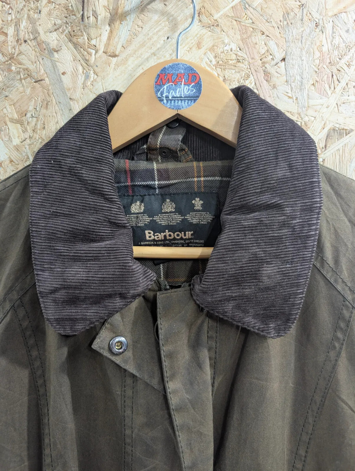 Barbour Classic Beadnell Waxed Jacket Womens UK14 Olive Green Tartan Brown Cord