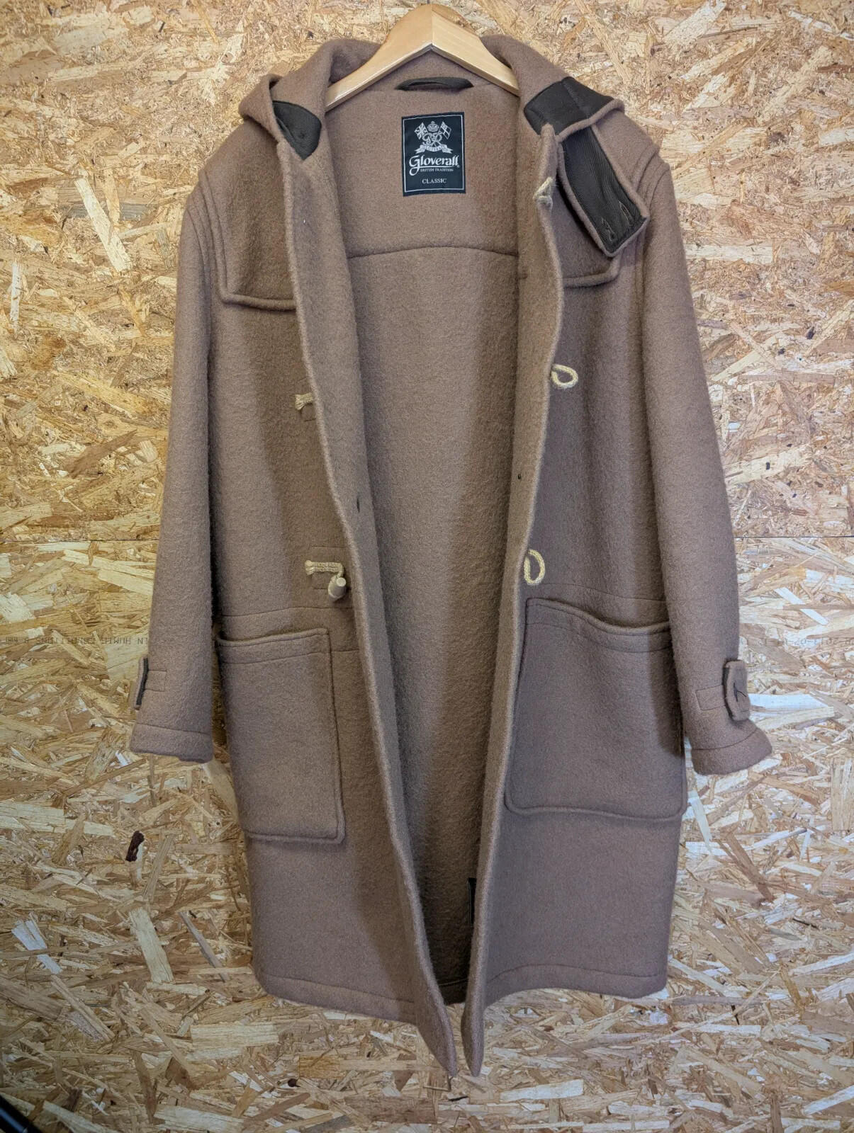 Gloverall Monty Duffle Coat L Brown Wool Hood Toggle Long Heavy Classic England