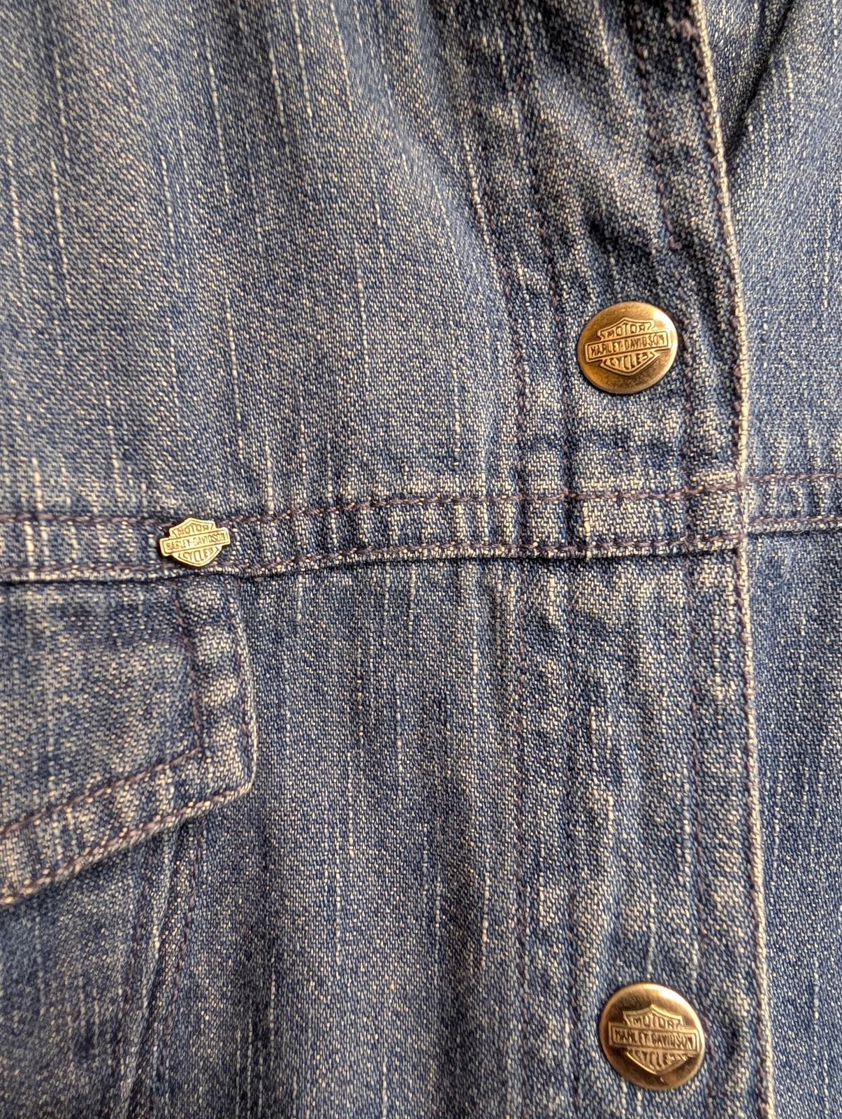 Harley Davidson Denim Shirt Medium Women Embroidered Blue Long Sleeve Button-Up