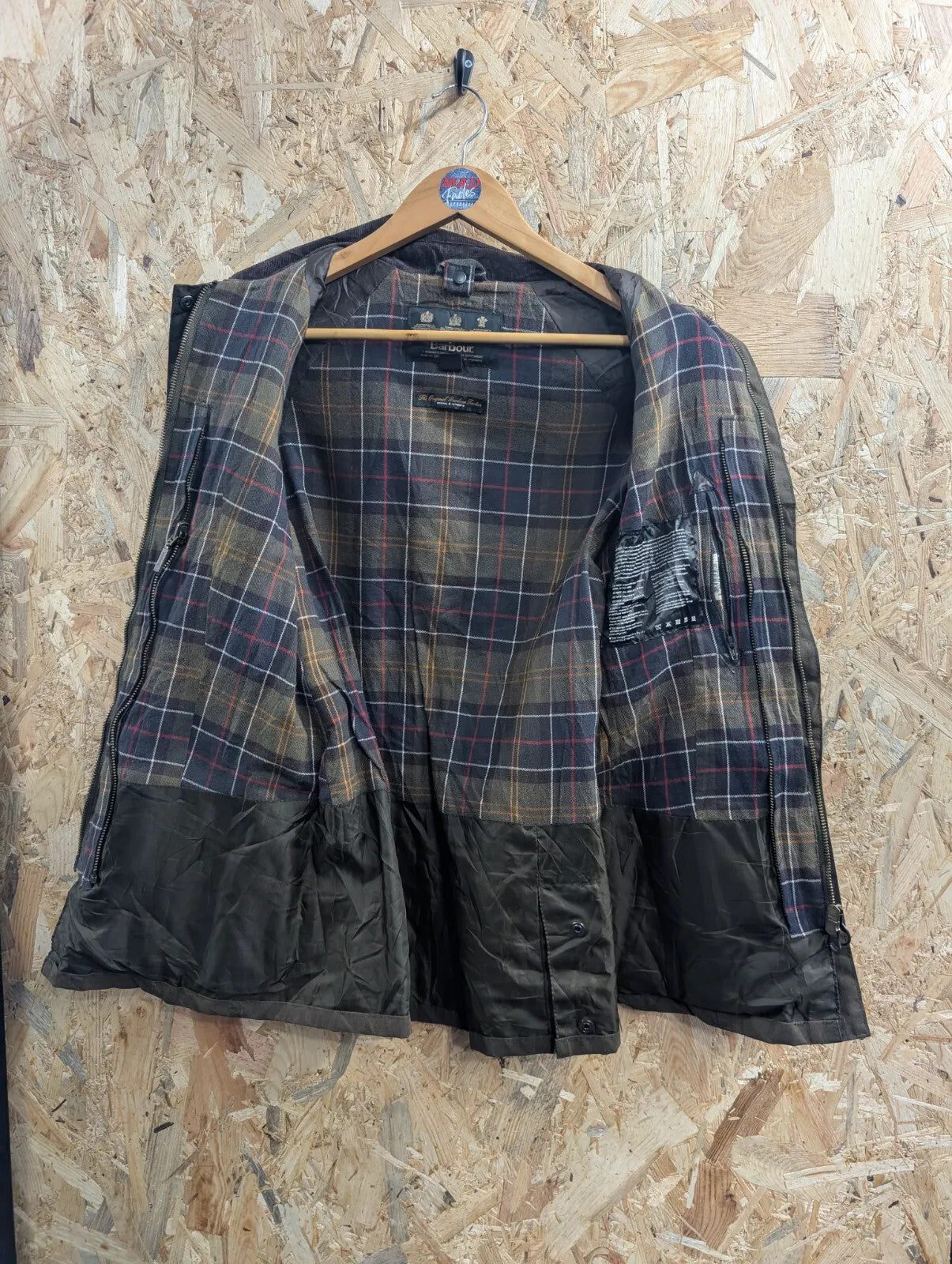 Barbour Classic Beadnell Waxed Jacket Womens UK8 Olive Green Cotton Cord Collar