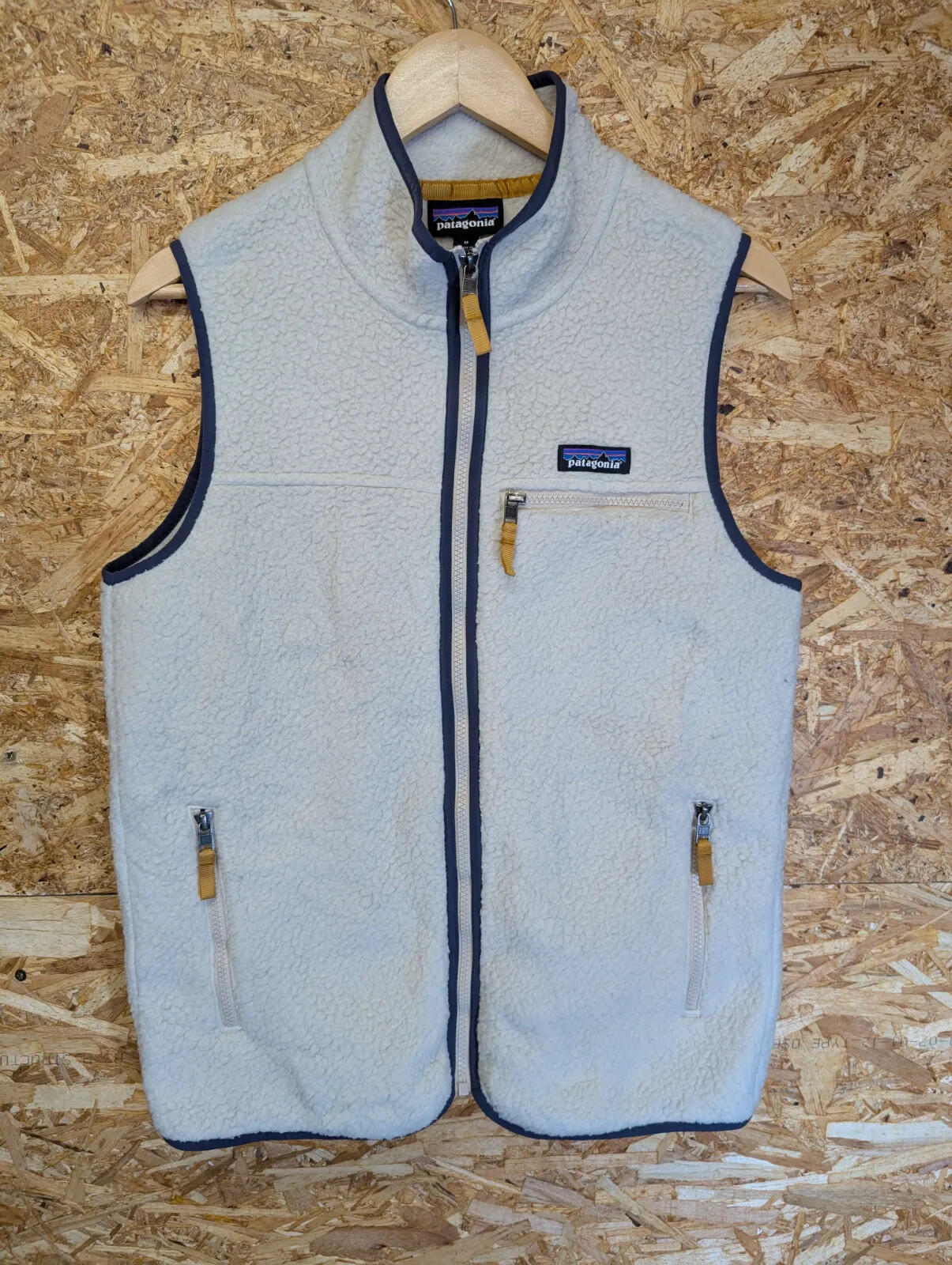 Patagonia Oatmeal Retro-X Pile Fleece Men Medium Vest Zip Cream Gilet Bodywarmer