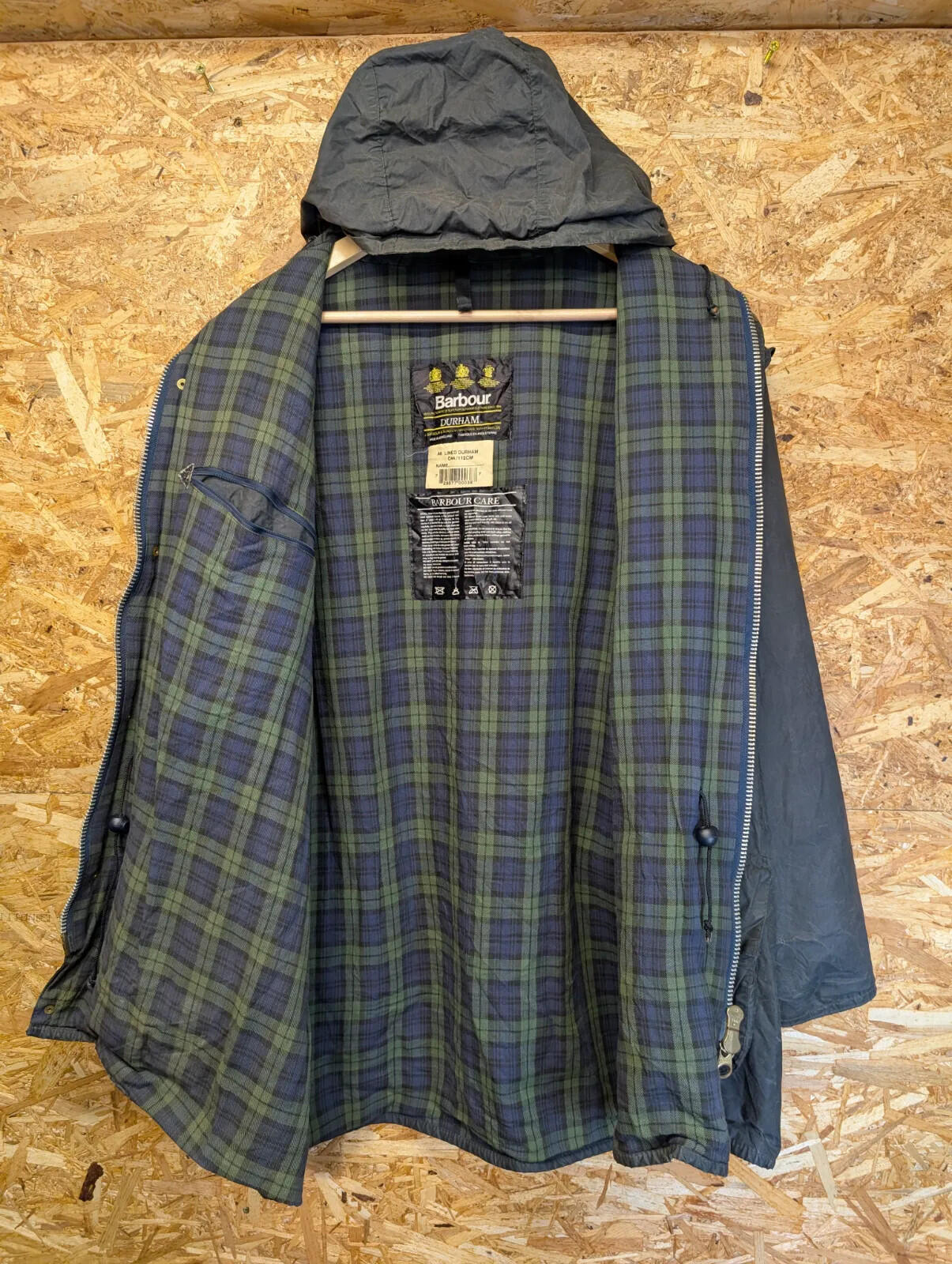 Vintage Barbour Durham Hooded Wax Jacket Mens XL C44 Black A6 Lined 90s England