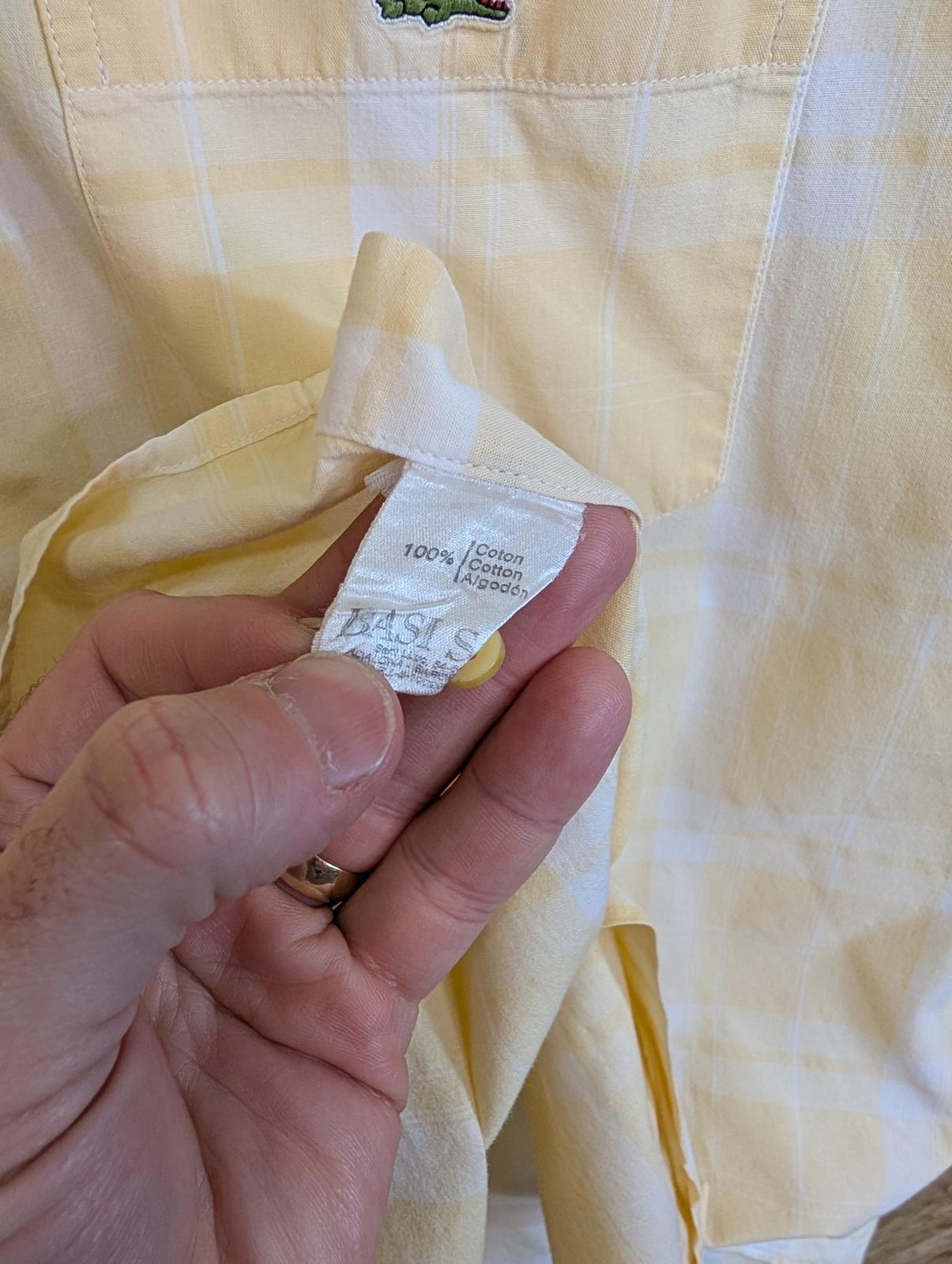 Lacoste Shirt Large 43 Vintage 90s Short Sleeve Yellow White Check Cotton