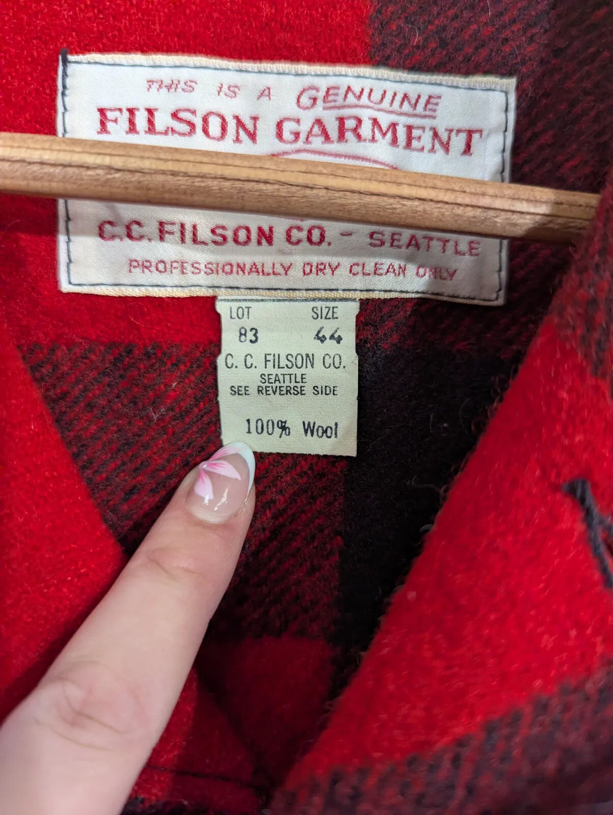 Vintage Filson Double Mackinaw Jacket Mens XL 44 Red Black Buffalo Plaid 80s
