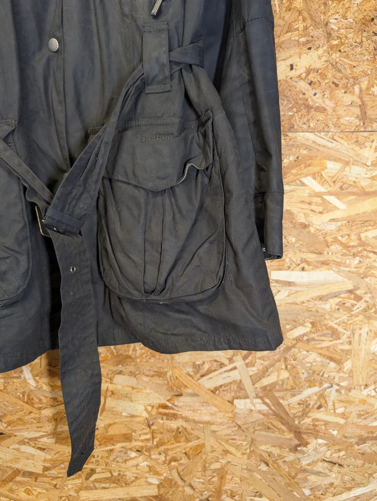 Barbour Rebel Wax Jacket Womens UK18 Black Quilted Belted LWX0145BK71 Cotton