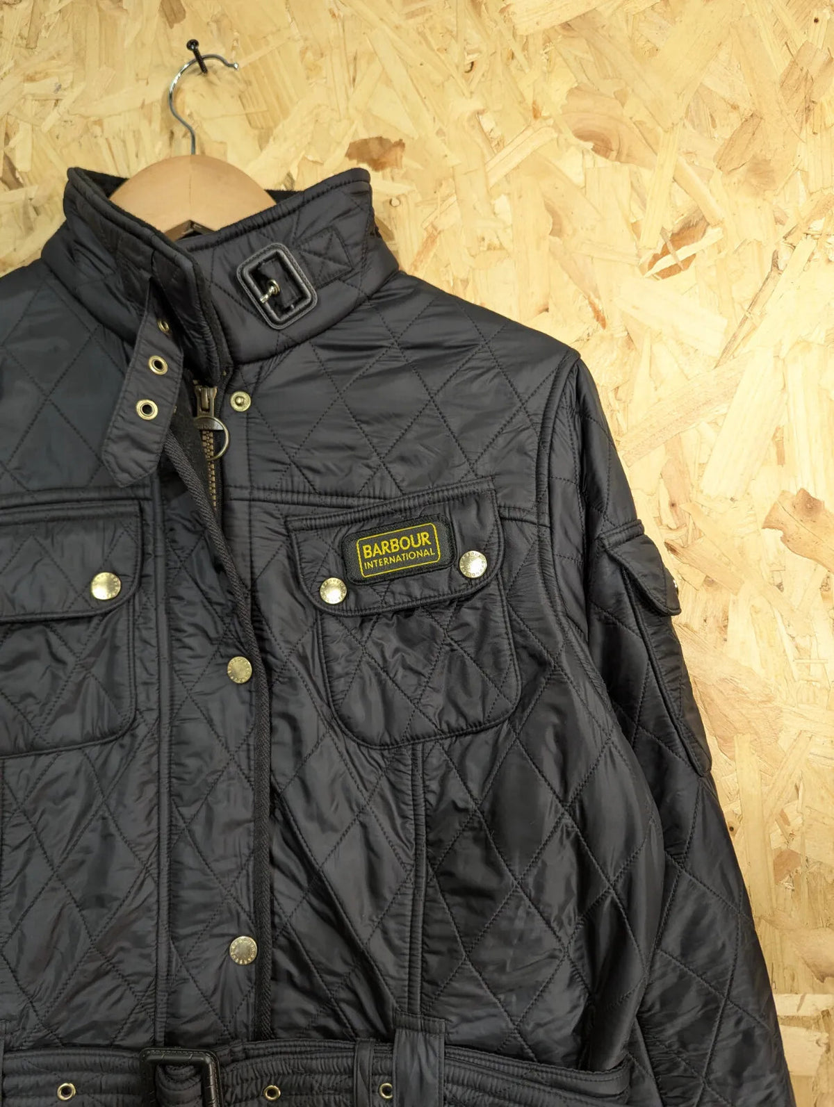 Barbour International Quilted Jacket Womens UK16 Black Polar Insulated Fleece