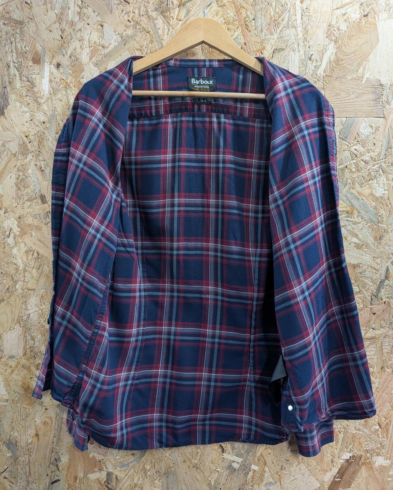 Barbour Shirt Small Men Slim Fit Navy Burgundy Long Sleeve Button Down Collar