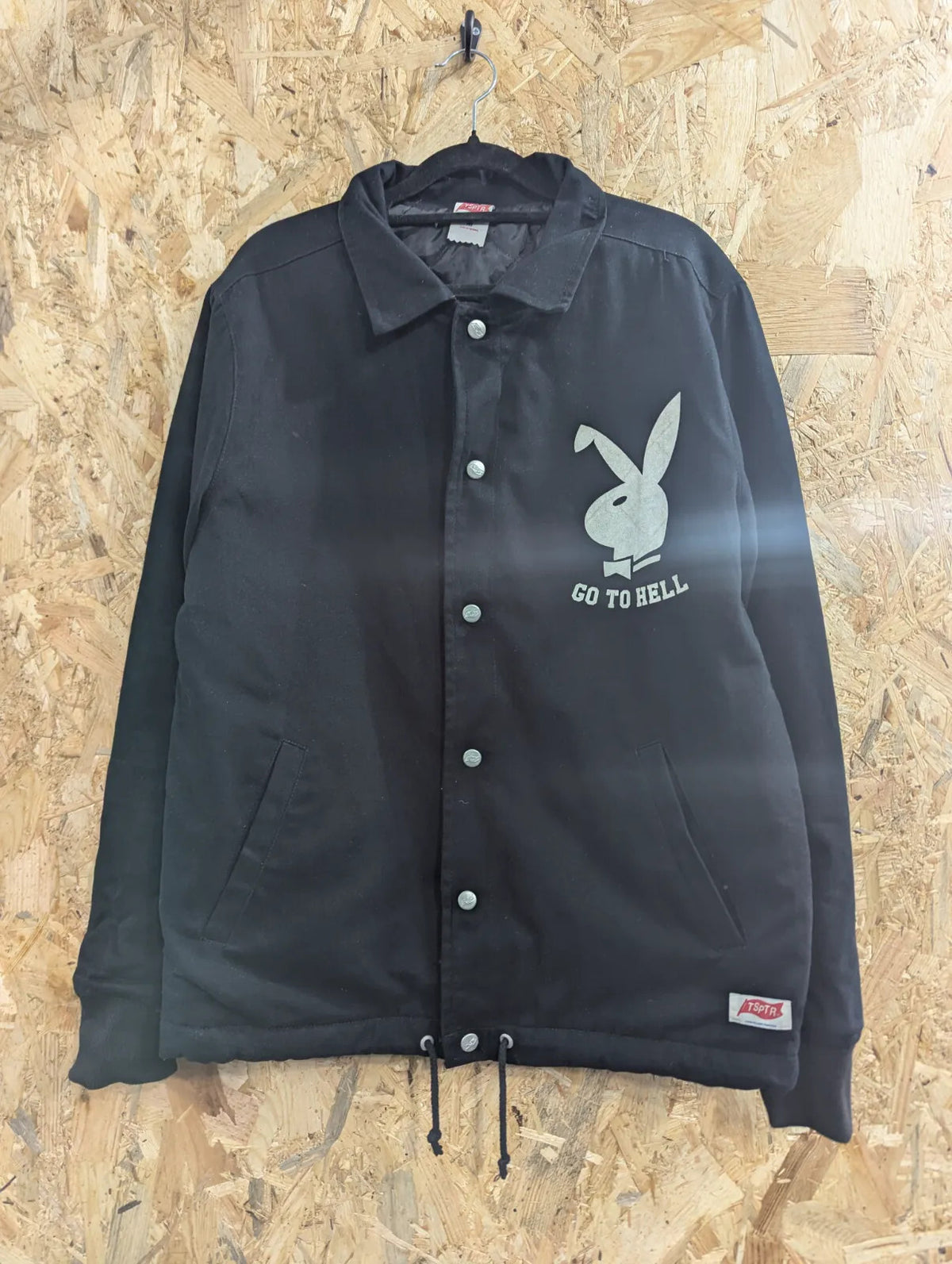TSPTR Varsity Skate Jacket Medium Black Playboy Bunny Snap Streetwear Padded