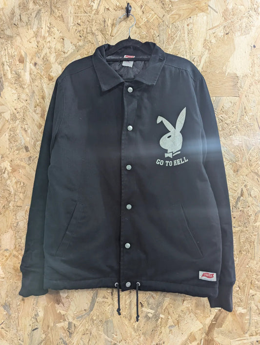 TSPTR Varsity Skate Jacket Medium Black Playboy Bunny Snap Streetwear Padded