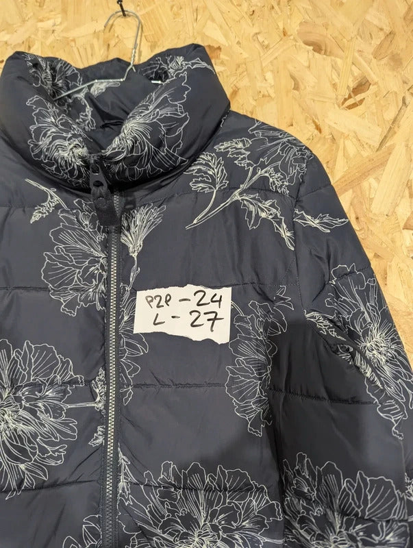 Joules Puffer Jacket Womens UK18 Navy Blue Padded Floral Pattern Quilted Lined