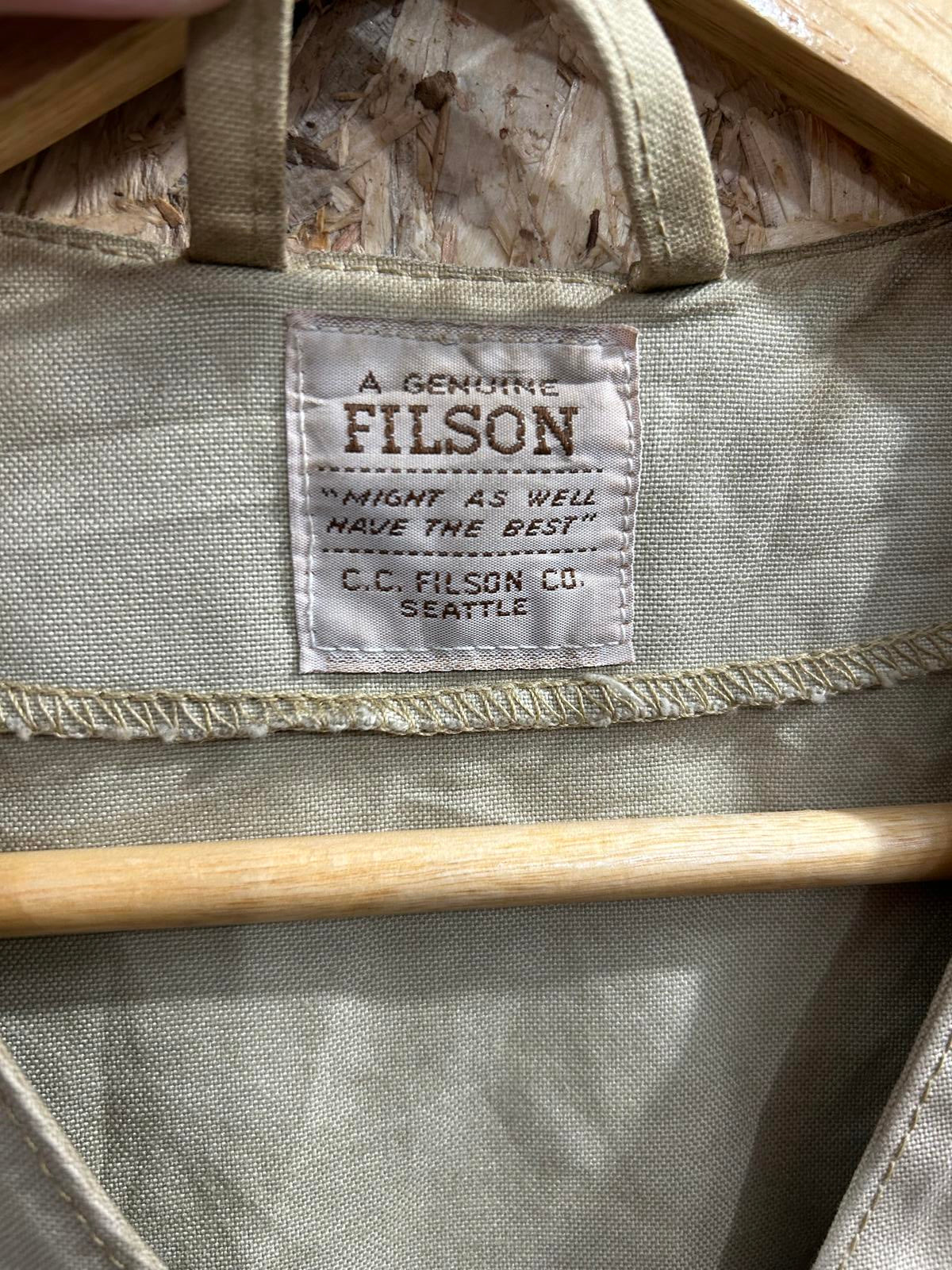 Vintage 50s Filson Dry Cloth Vest Small Gilet Beige Made In USA Canvas