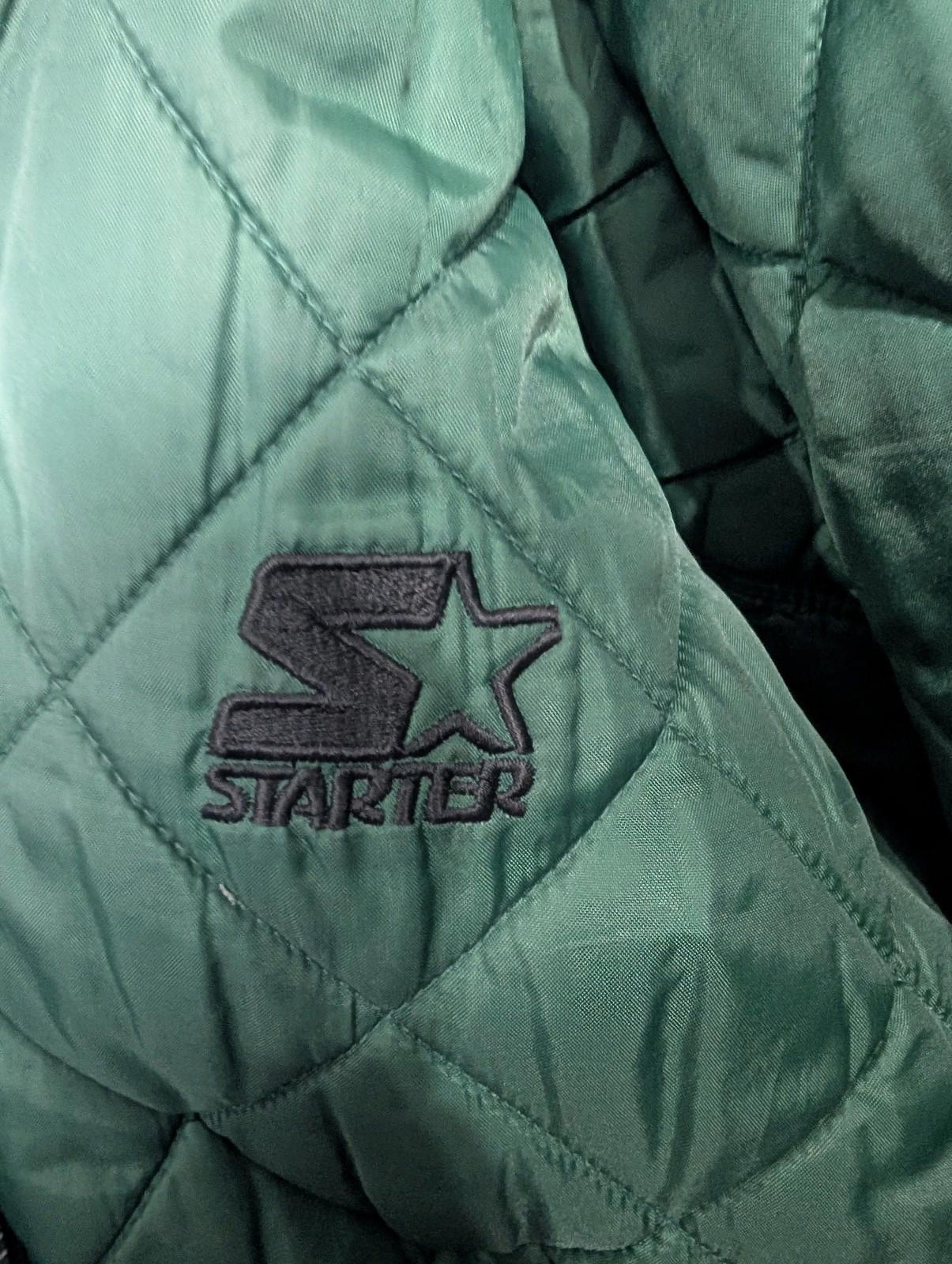Starter Quilted Jacket Large Men Hooded Reversible Green Black Nylon USA