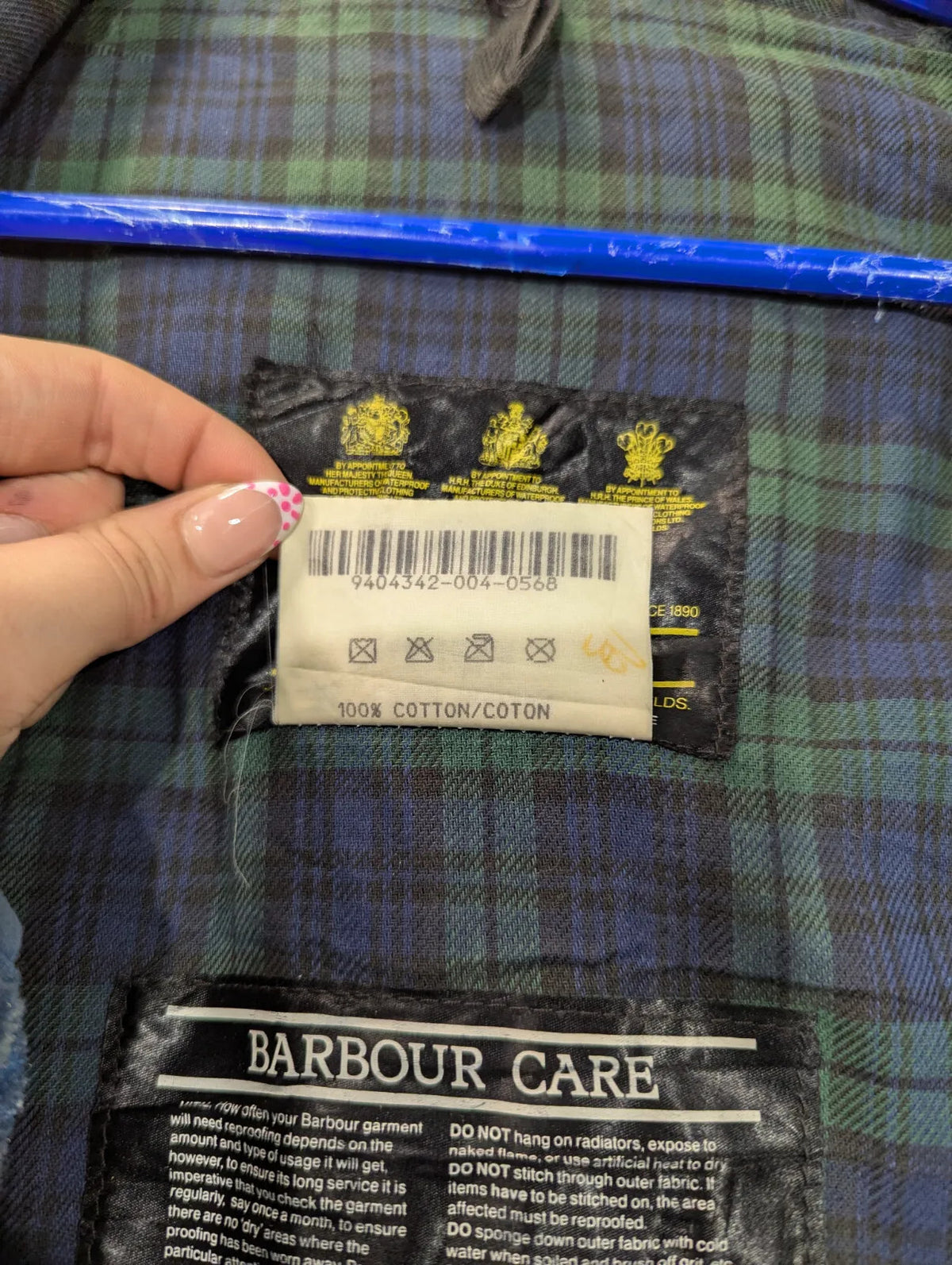 Vintage Barbour Durham Wax Jacket Mens C40 Medium A5 Black Navy Blue Tartan 90s