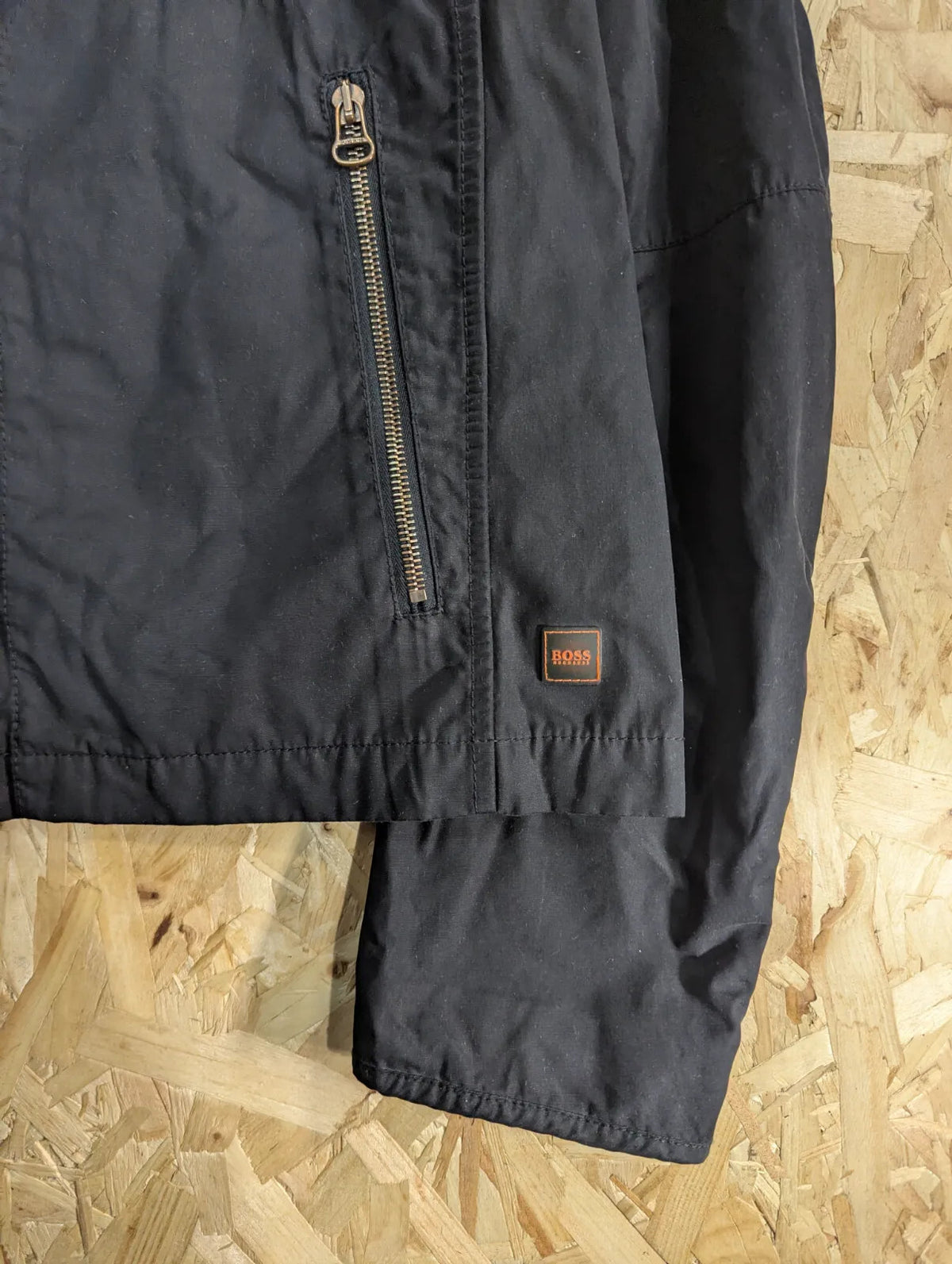 Vintage Hugo Boss Orange Bomber Jacket Mens Black Medium Collar Lightweight Y2K