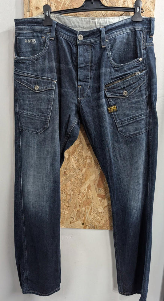 G-Star Raw Jeans W38 L32 Men Nattacc Straight Y2K Cargo Style Navy Blue Denim