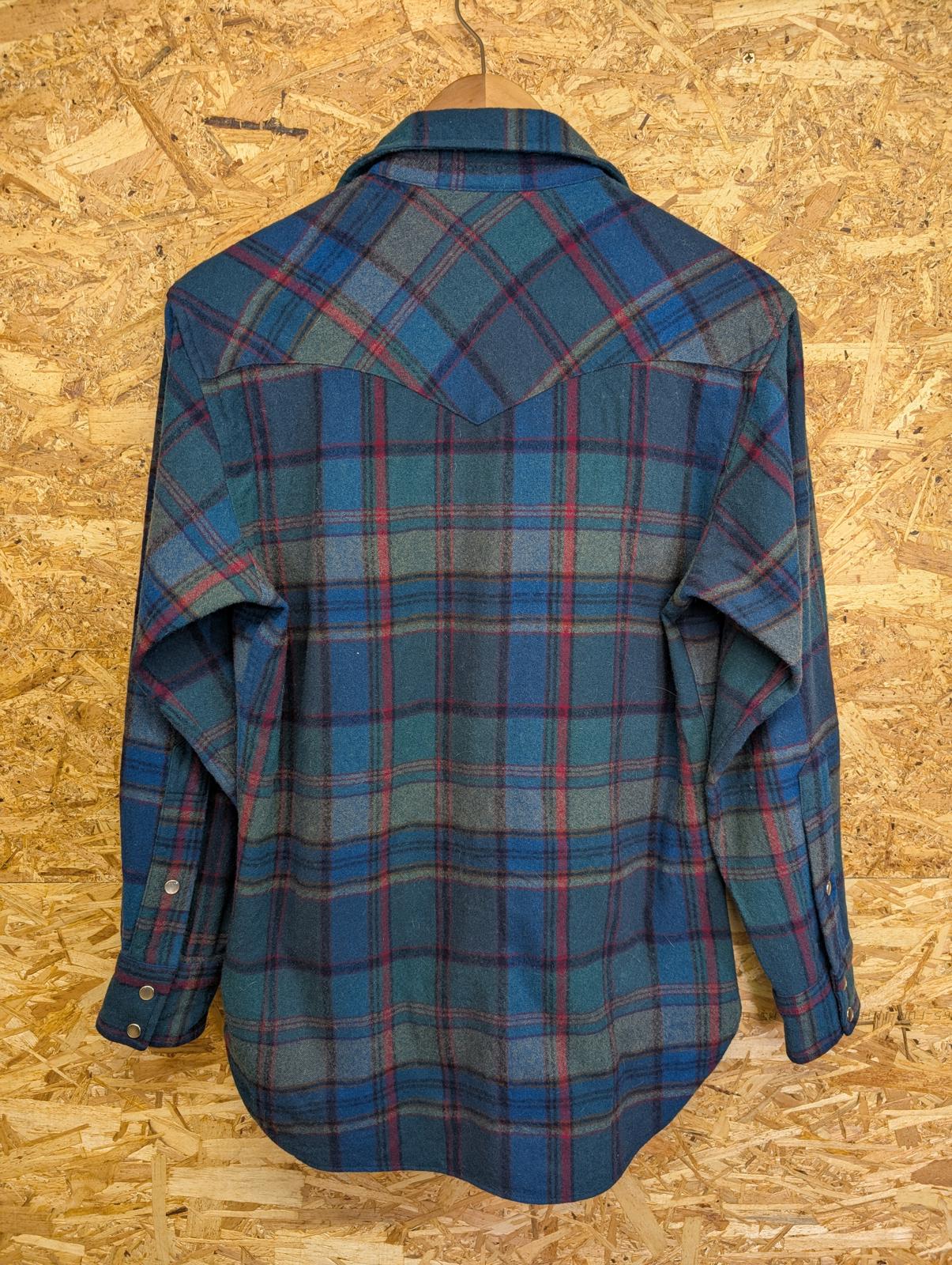 Pendleton Guide Shirt Mens Small Blue Burgundy Check Plaid Wool Made In USA