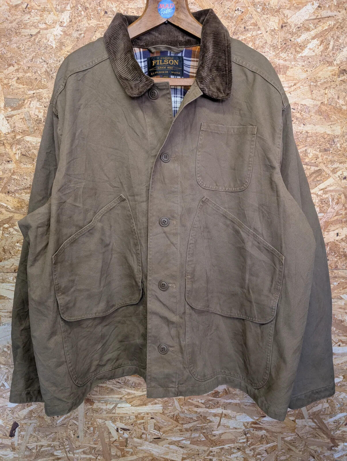 Filson Canvas Outfitter Jacket Men XXXL Kangaroo Brown Button Cord Detroit USA