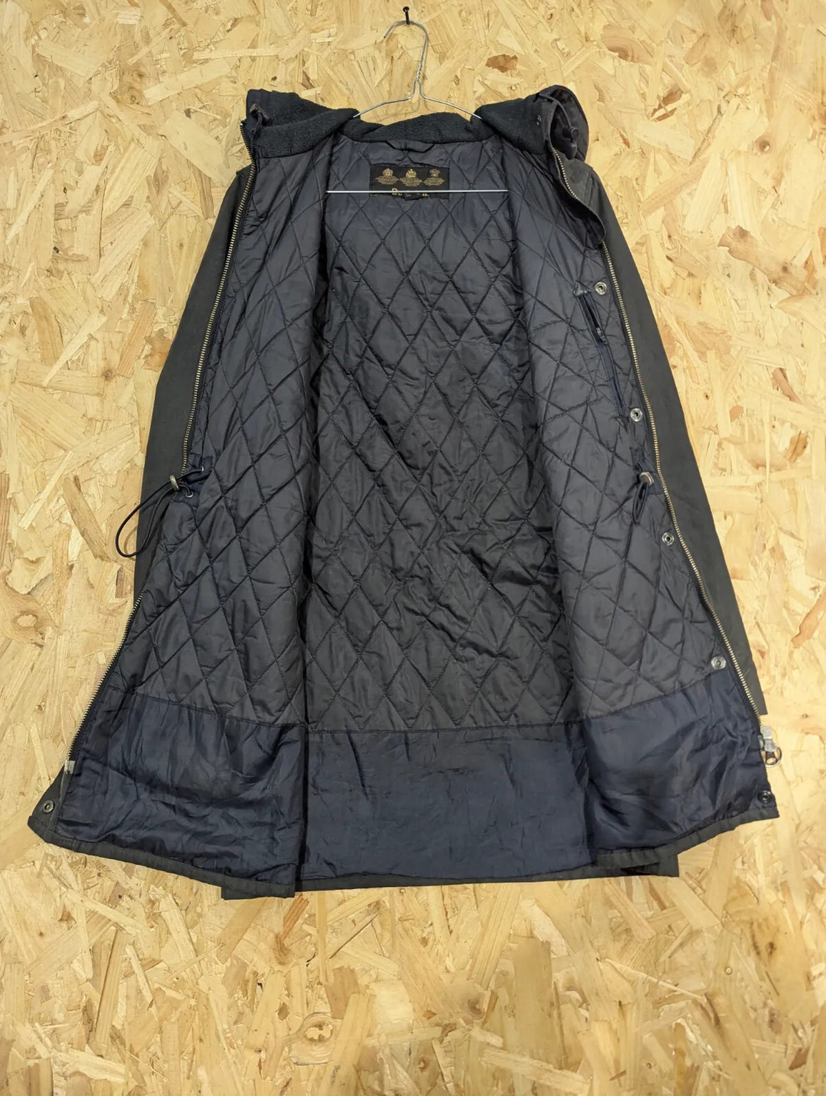 Barbour Winter Durham Parka Womens UK8 Navy Waxed Cotton Hooded Insulated