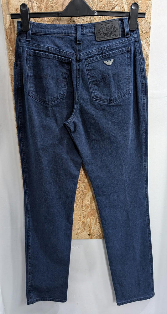 Armani Jeans Womens W30 L33 Stretch Straight Leg Mid Rise Navy Blue Vintage 90s