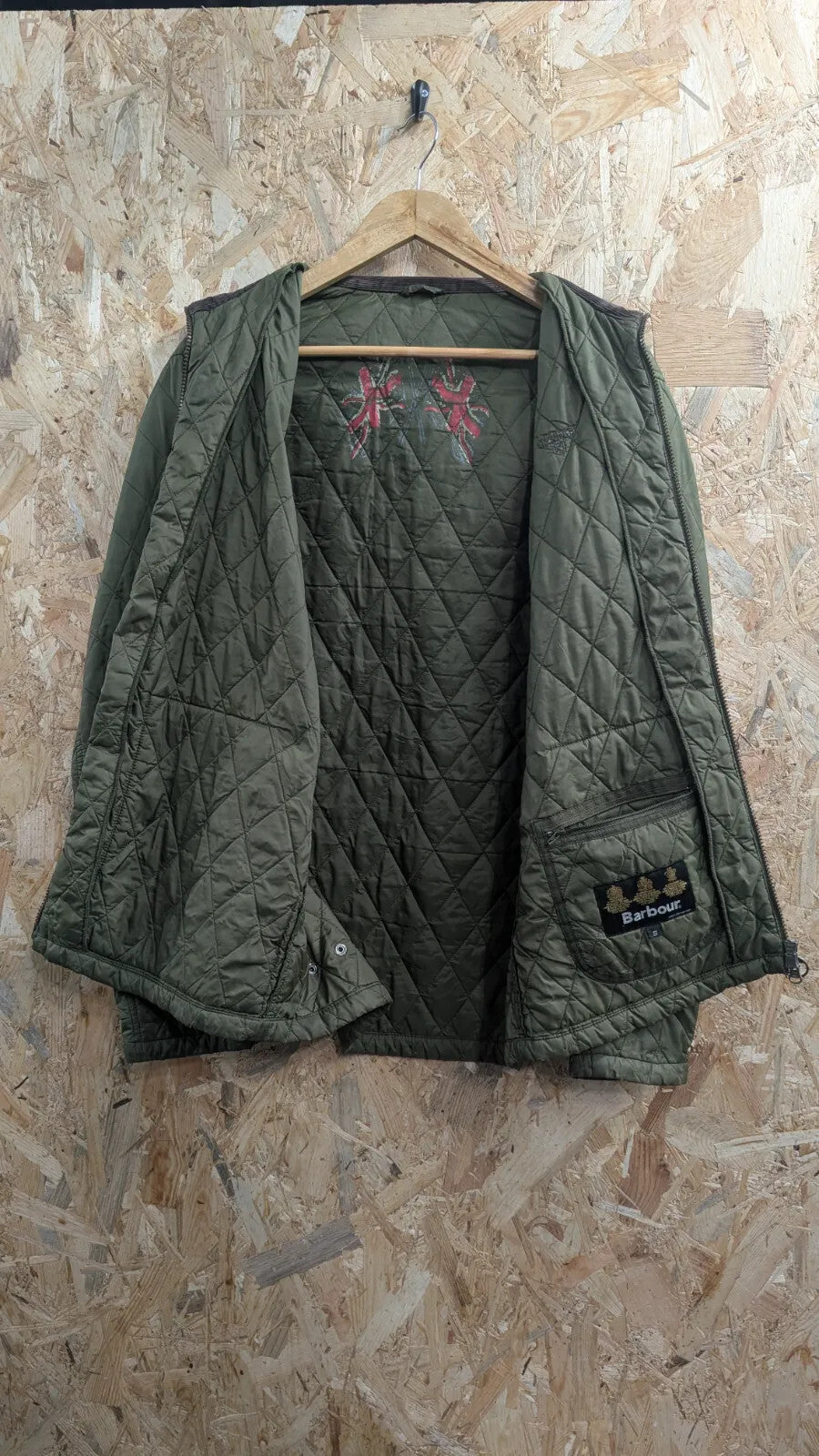 Barbour Quilted Jacket Mens Small Olive Green Diamond Padded Countryside Outdoor