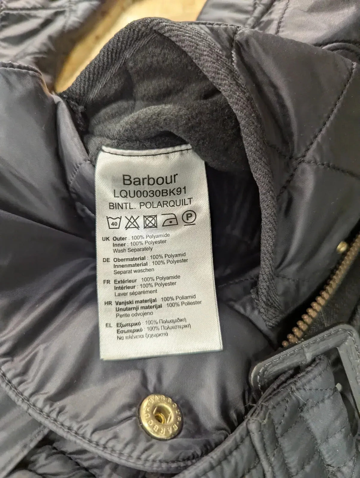 Barbour International Quilted Jacket Womens UK16 Black Polar Insulated Fleece