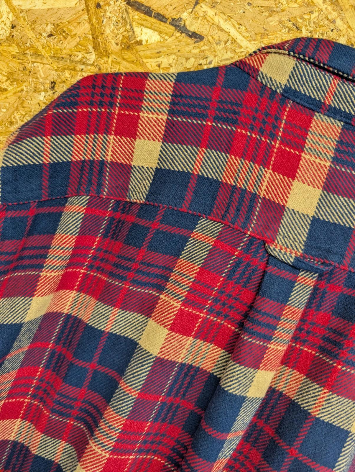 Orvis Flannel Over-Shirt XL Plaid Check Shacket USA Red Blue Beige Hand Pockets