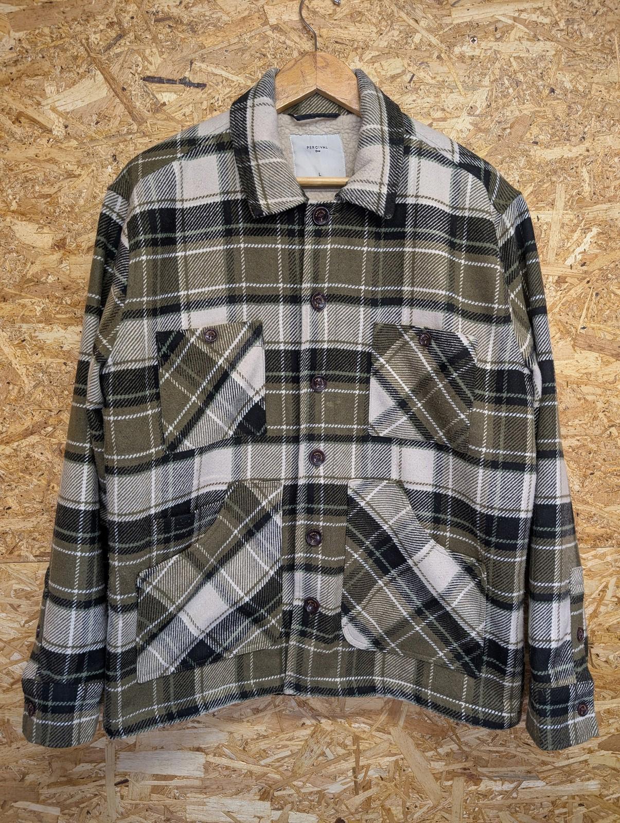 Percival Check Shirt Jacket Large Men Button-Up Warm Fleece Lined Green Plaid