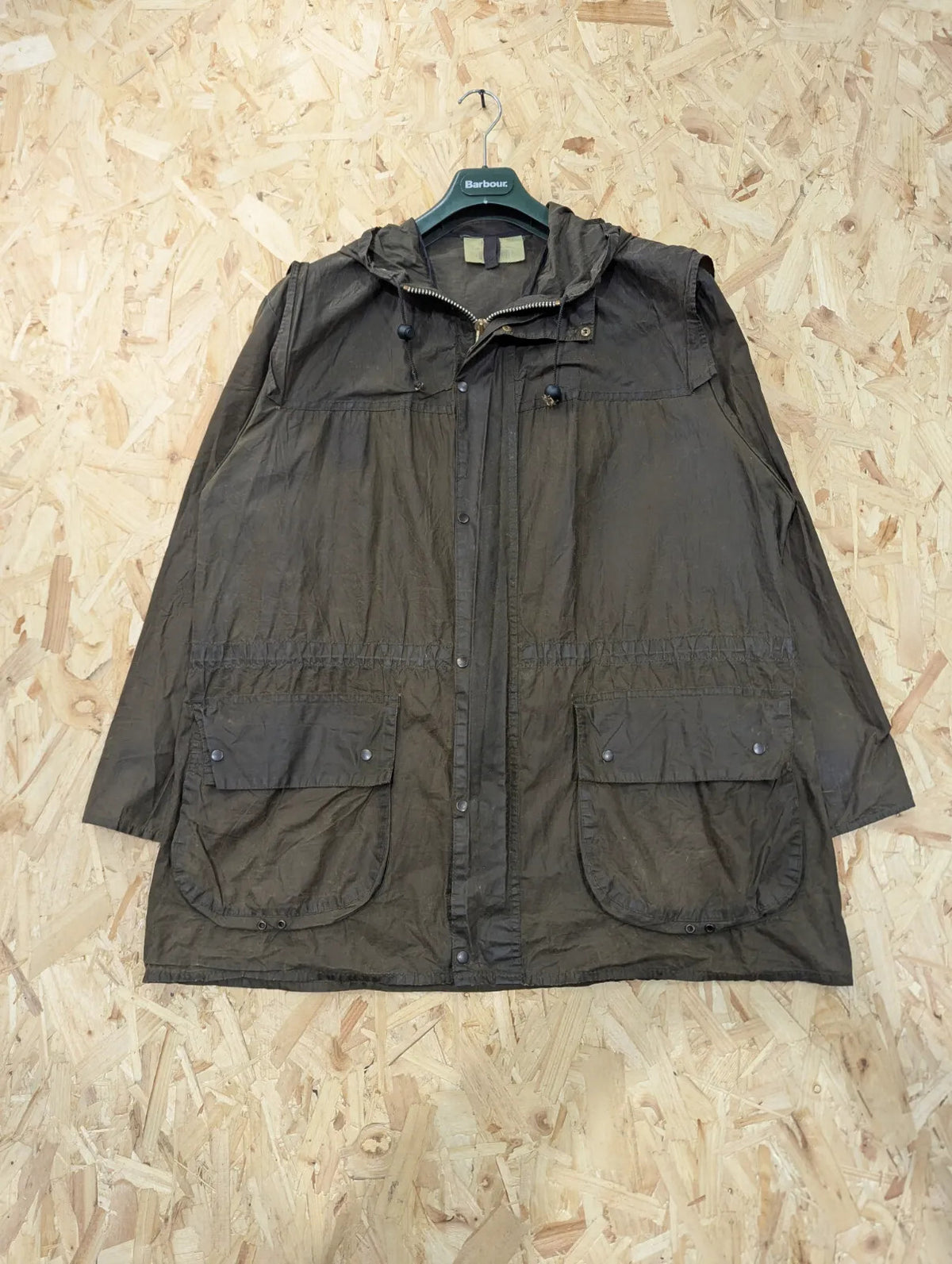 Vintage Durham Barbour Wax Parka Jacket Men Medium C38 Green A1 Hood 90s England